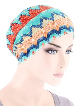 CKC-137#Chemo Cloche Cap in Tropical Blue Sunset