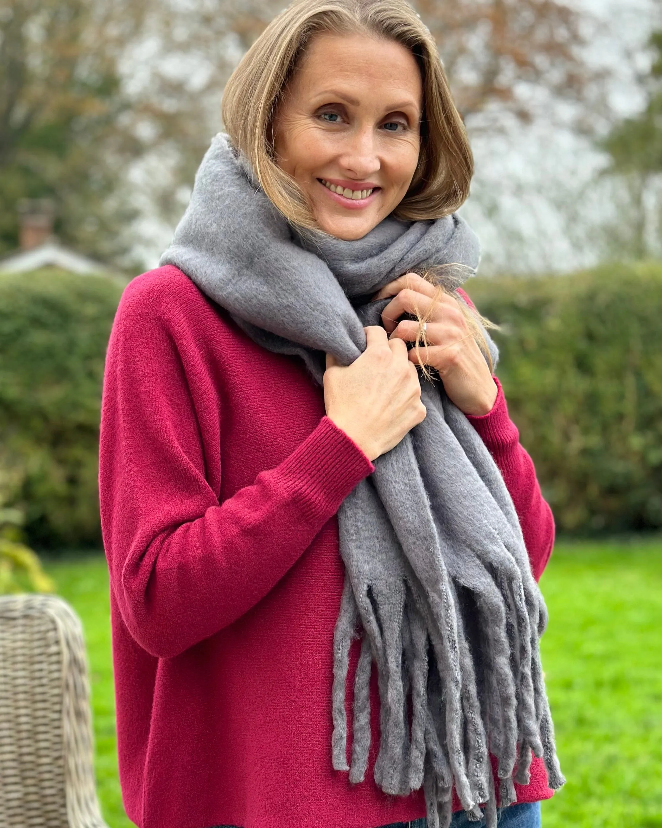 Cosy Plain Winter Scarf - Grey