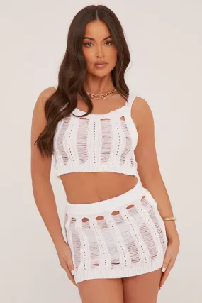 Cream Laddering Crochet Cropped Top & Mini Skirt Co-ord Set - Allura