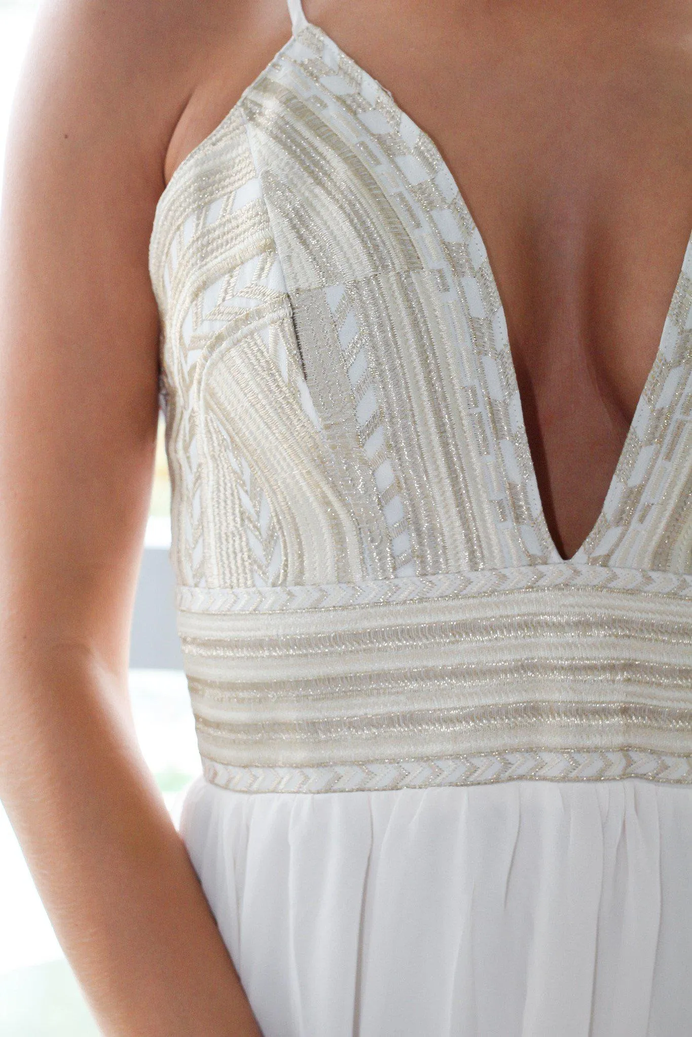 Cream Maxi Dress with Gold Embroidered Top