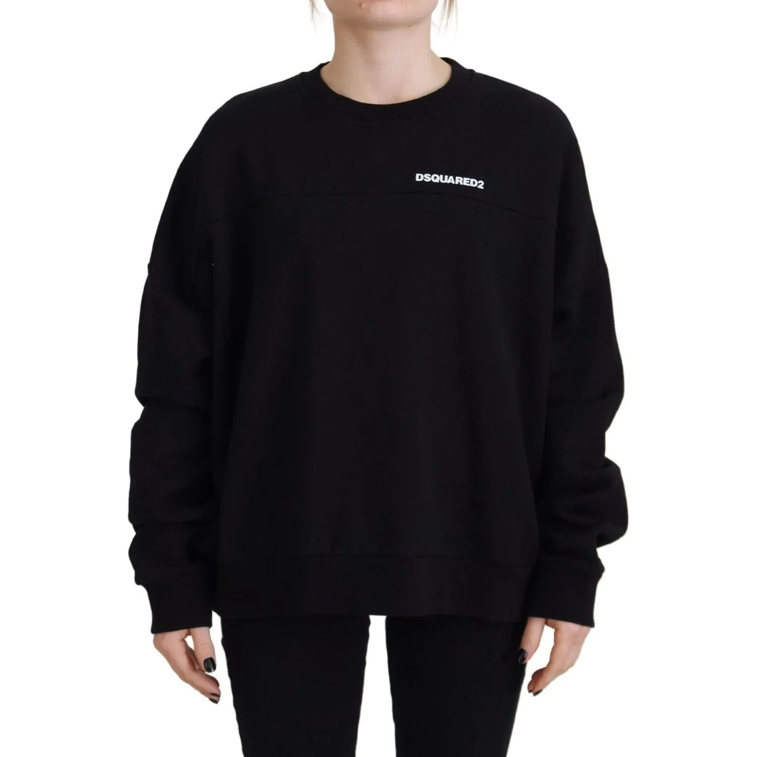 Dsquared² Black Cotton Printed Women Long Sleeve Sweater