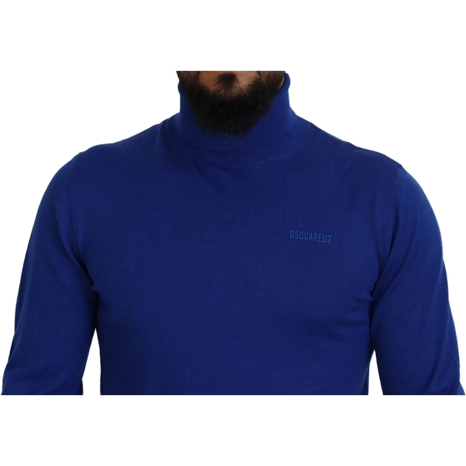 Dsquared² Blue Logo Print Long Sleeves Turtle Neck Sweater