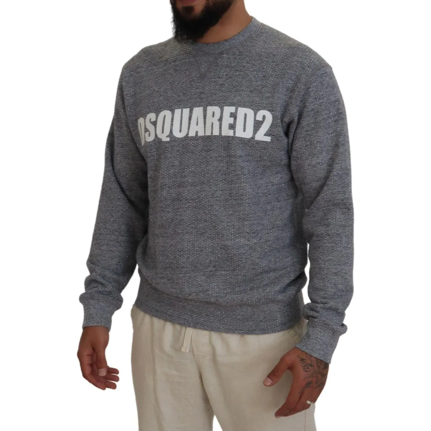 Dsquared² Gray Crystal Embellishment Men Pullover Sweater