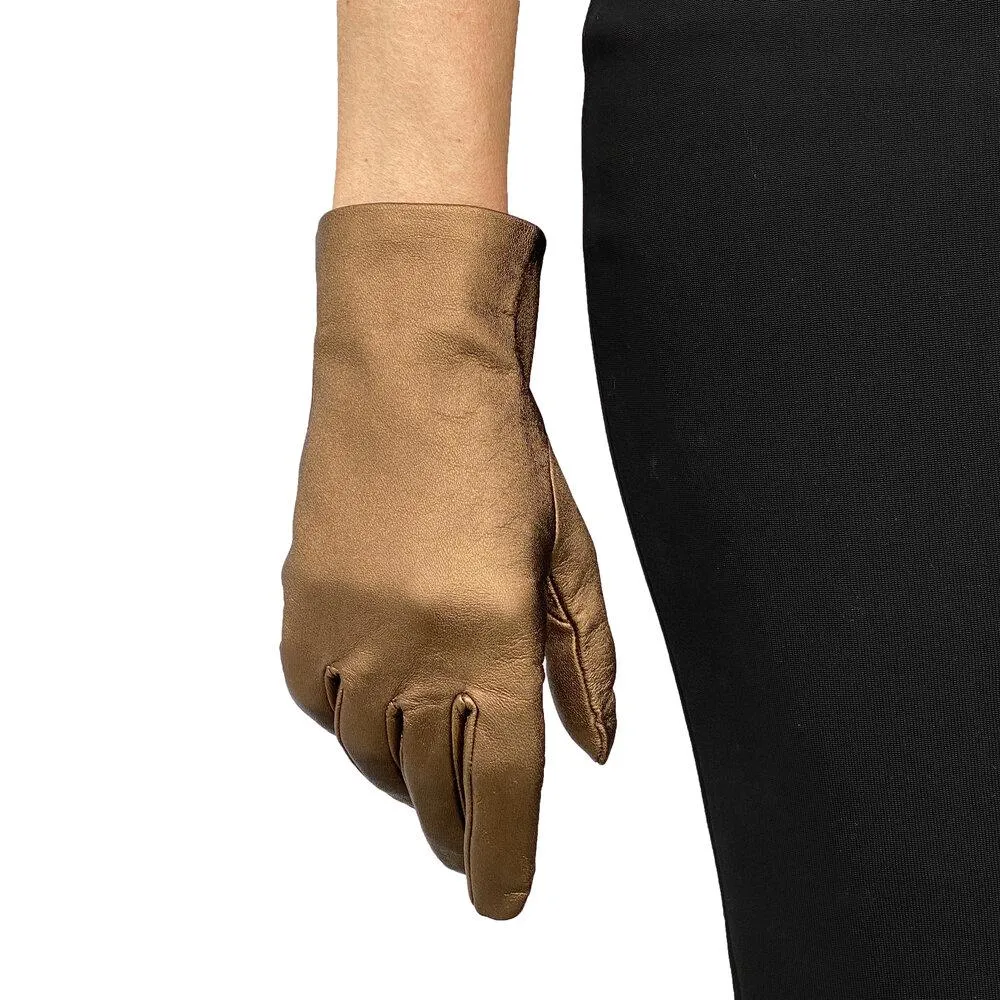 Elisa - Women's Silk Lined Metallic Leather Gloves