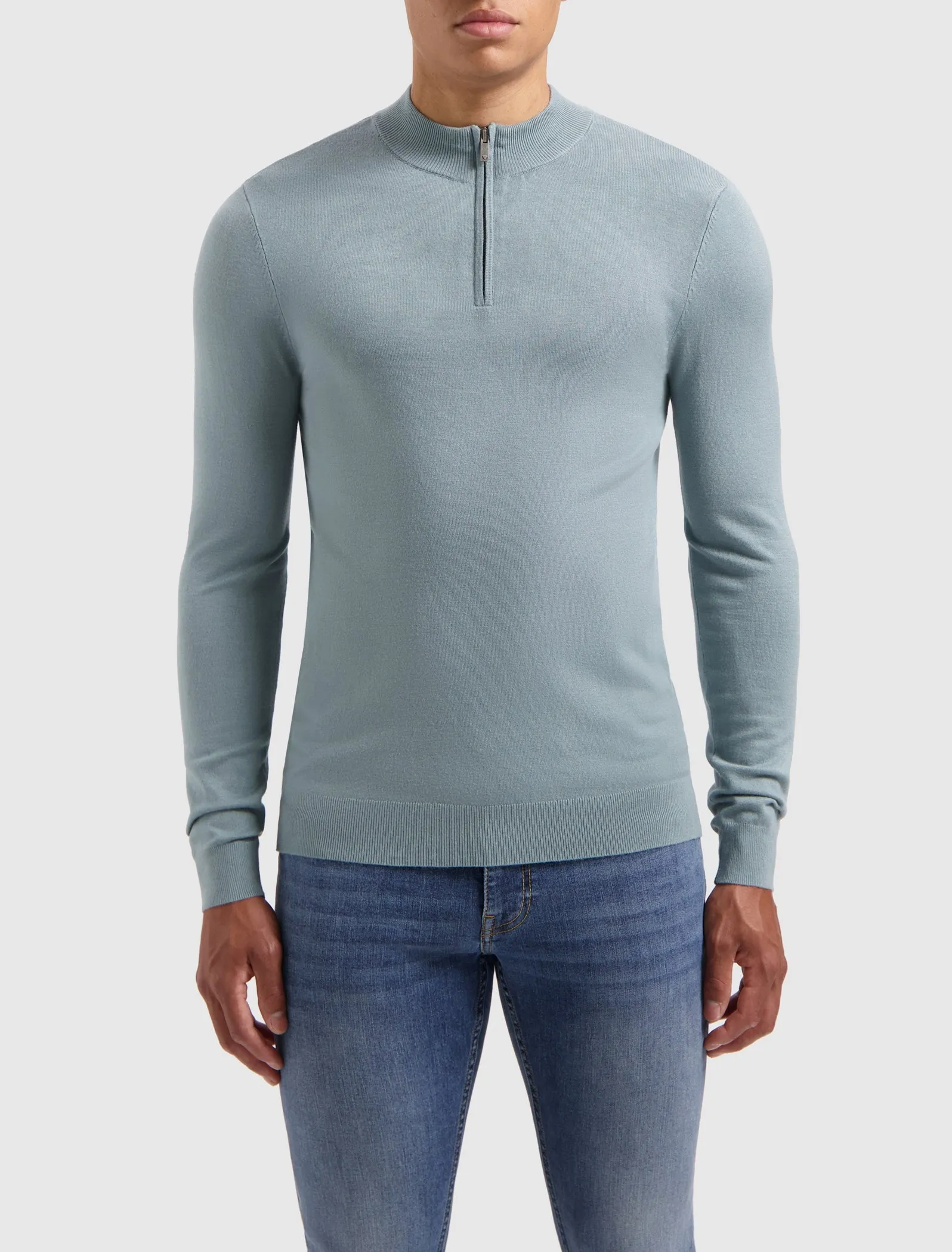 Essential Knitwear Halfzip Sweater | Blue Grey