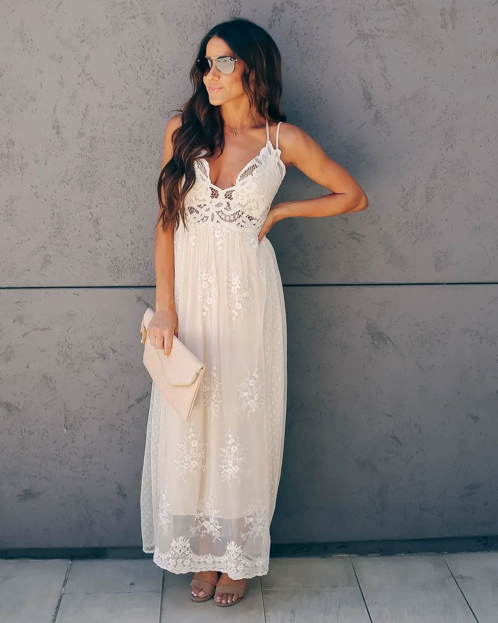 Exclusively Yours Lace Mixed Fabric Maxi Dress