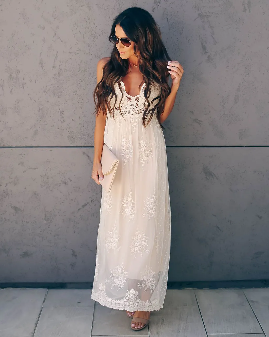 Exclusively Yours Lace Mixed Fabric Maxi Dress