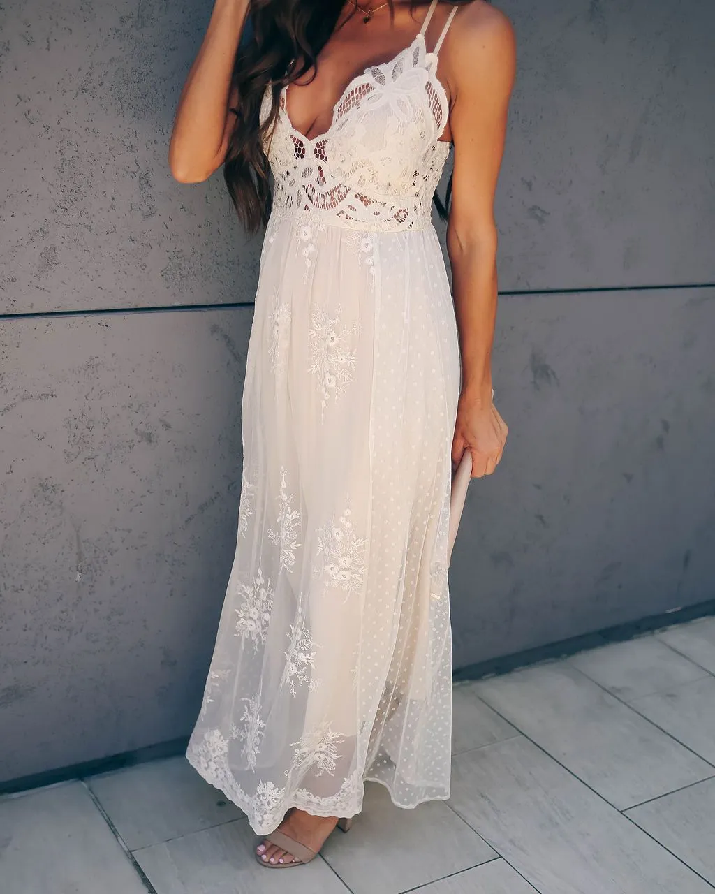 Exclusively Yours Lace Mixed Fabric Maxi Dress