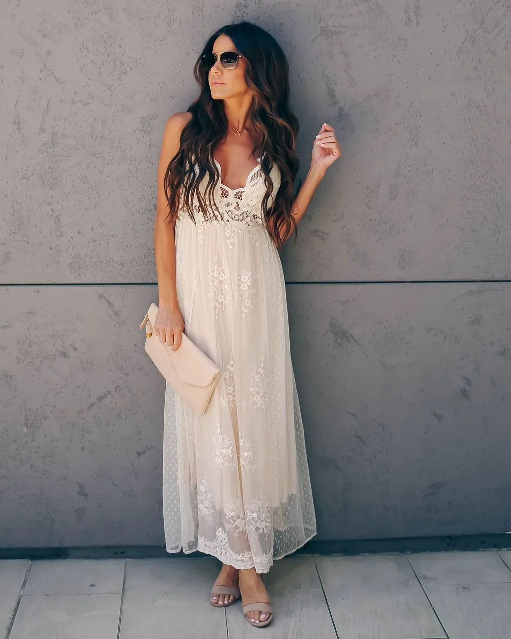 Exclusively Yours Lace Mixed Fabric Maxi Dress