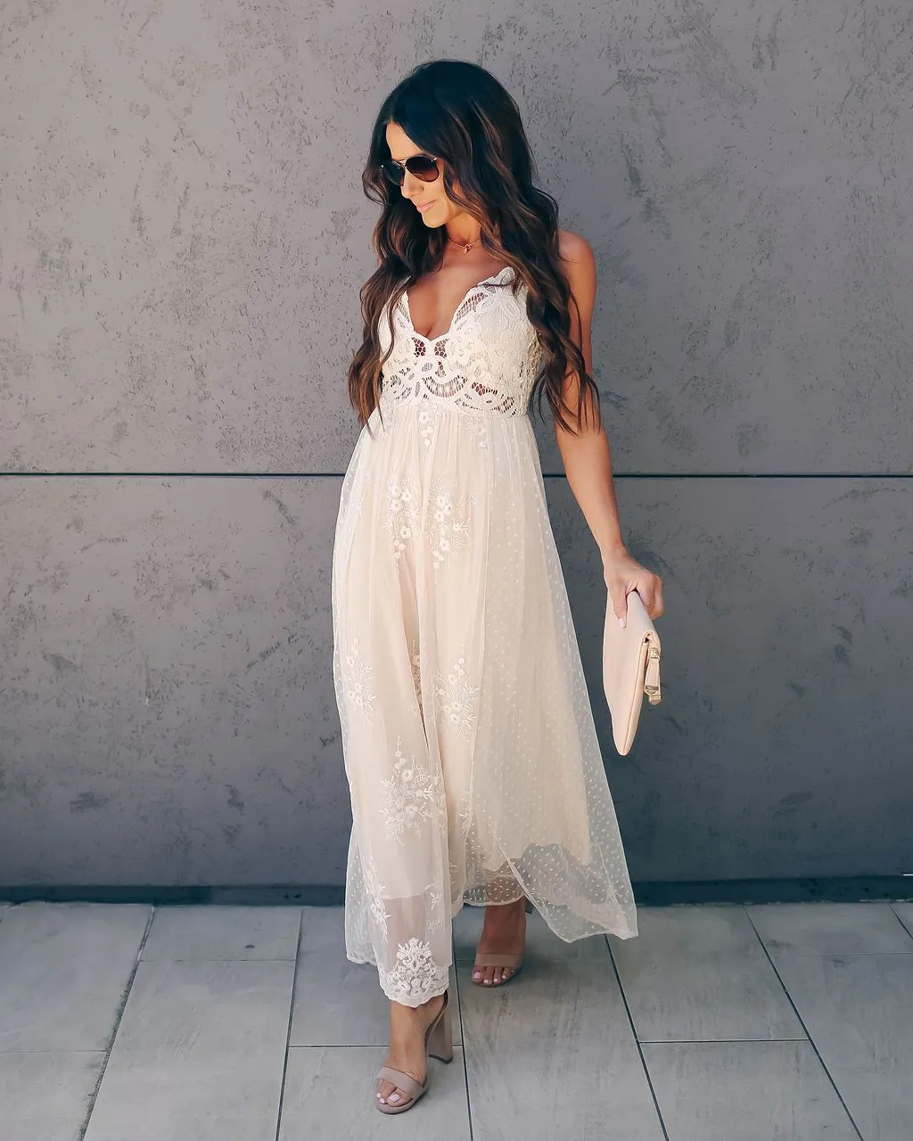 Exclusively Yours Lace Mixed Fabric Maxi Dress