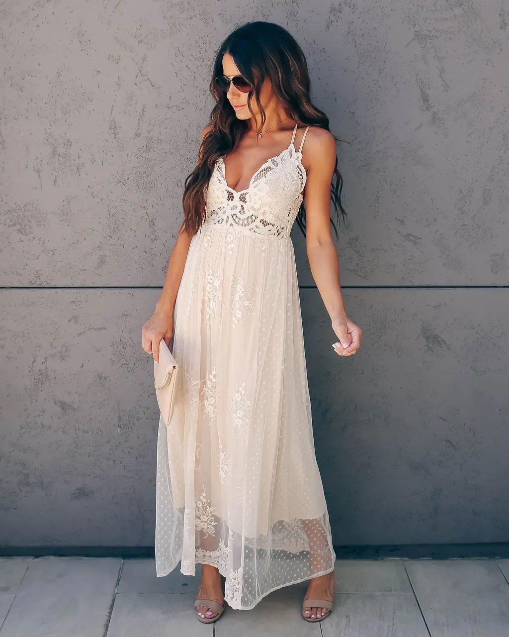 Exclusively Yours Lace Mixed Fabric Maxi Dress