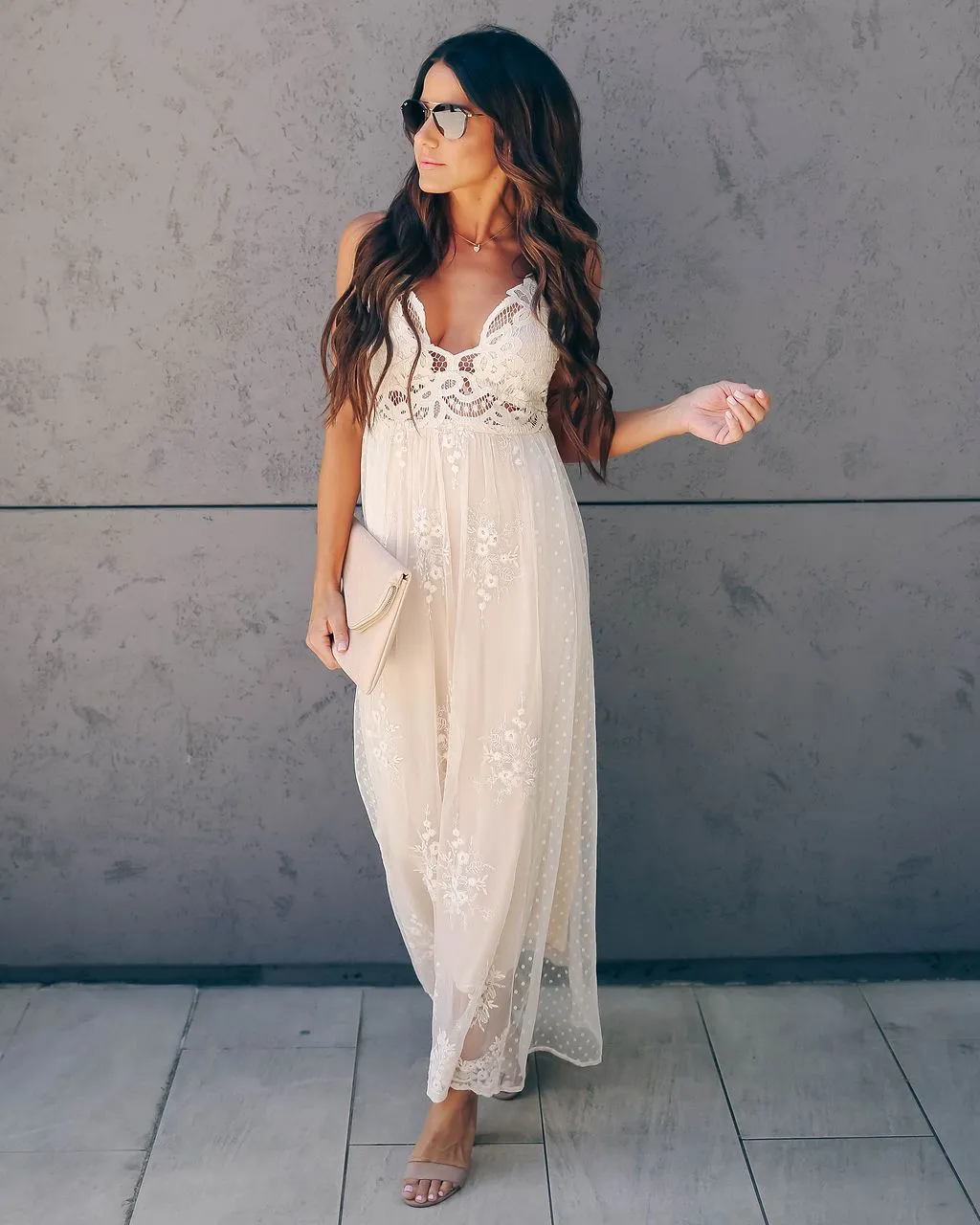 Exclusively Yours Lace Mixed Fabric Maxi Dress