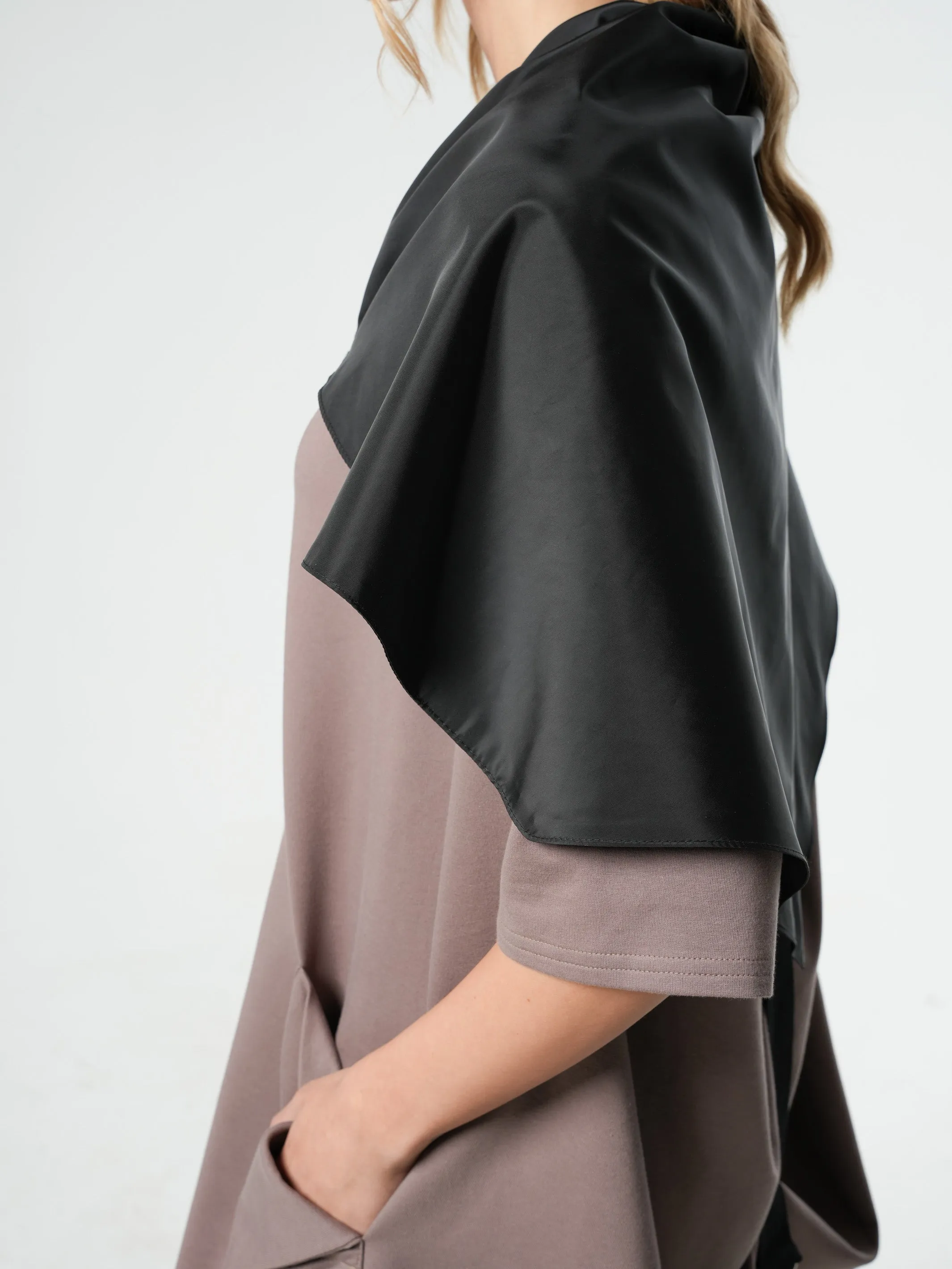 Extravagant Zipper Dress With Shoulder Cape in Moccachino