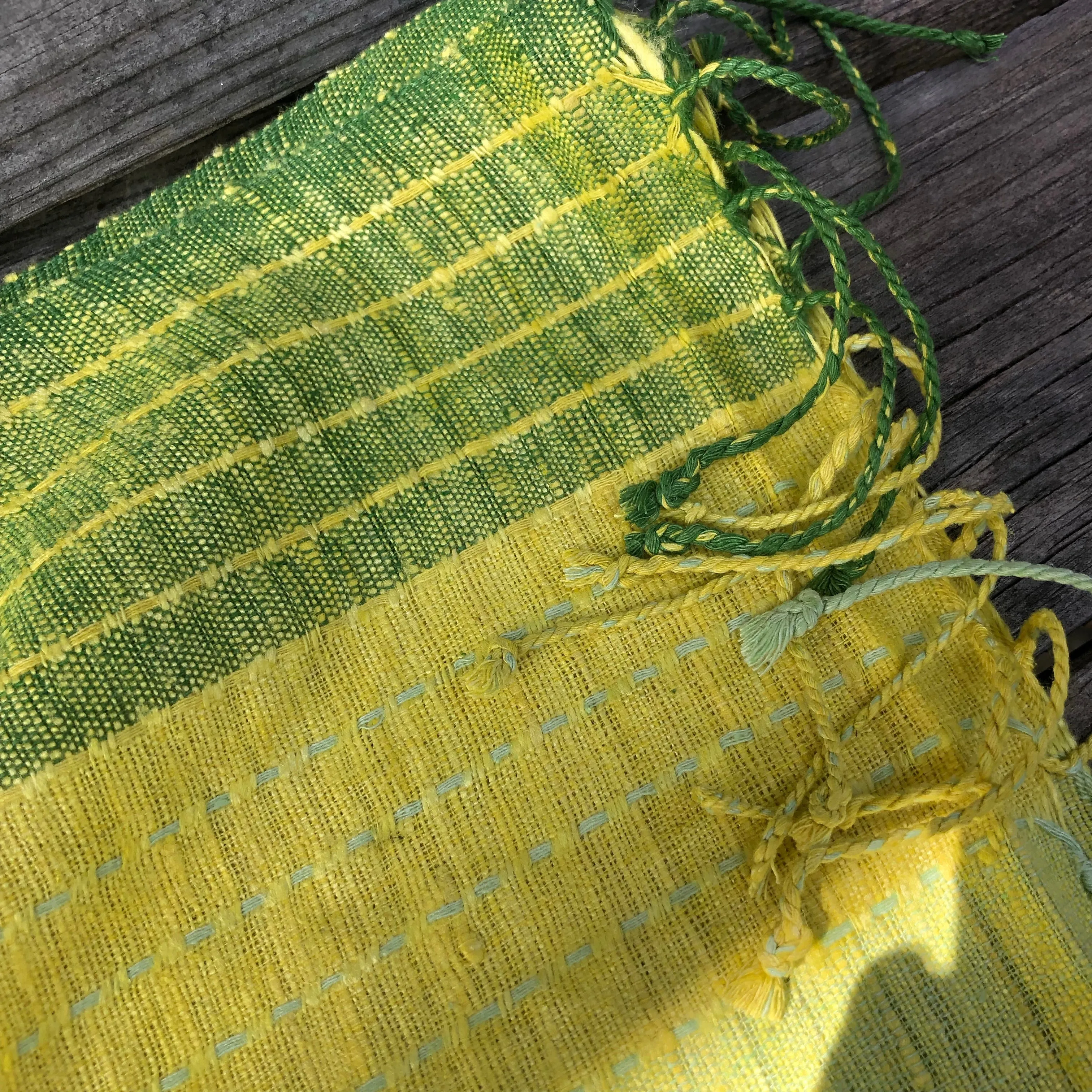 Fair Trade Ethical Non-Violent Silk Scarf Green and Yellow