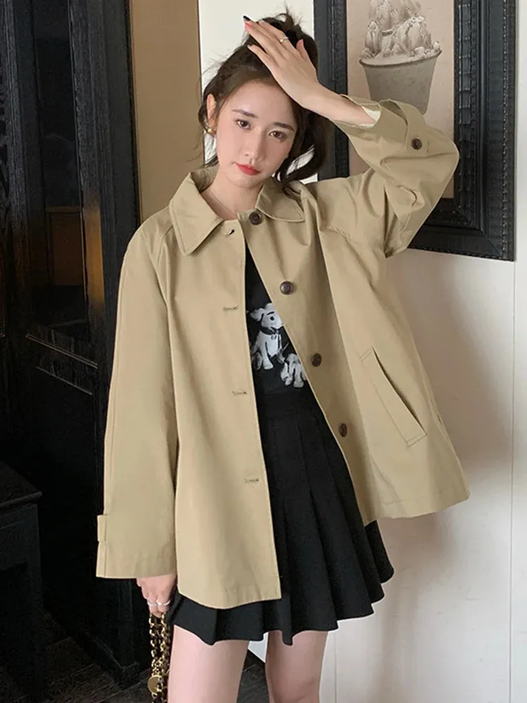 Fashionkova Korean Trench Coat For Women Lapel Single Breasted Long Sleeves Spliced Coats Casual Clothing 2023 Autumn New 2YA3592