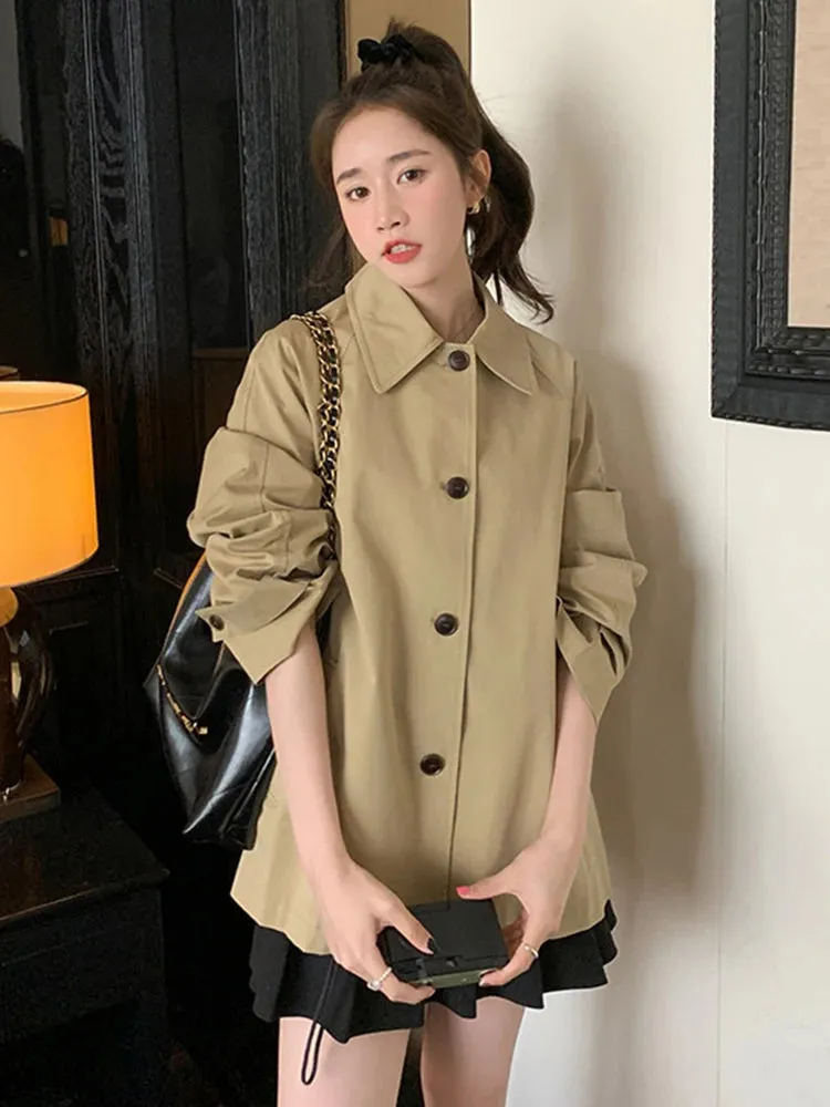 Fashionkova Korean Trench Coat For Women Lapel Single Breasted Long Sleeves Spliced Coats Casual Clothing 2023 Autumn New 2YA3592