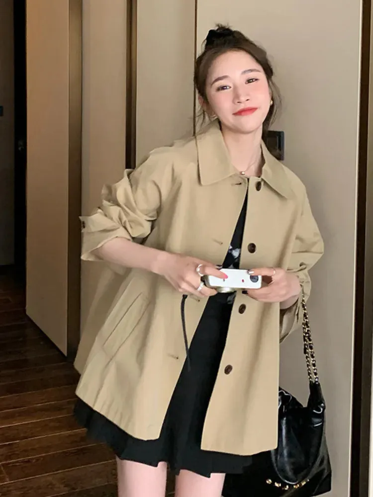 Fashionkova Korean Trench Coat For Women Lapel Single Breasted Long Sleeves Spliced Coats Casual Clothing 2023 Autumn New 2YA3592