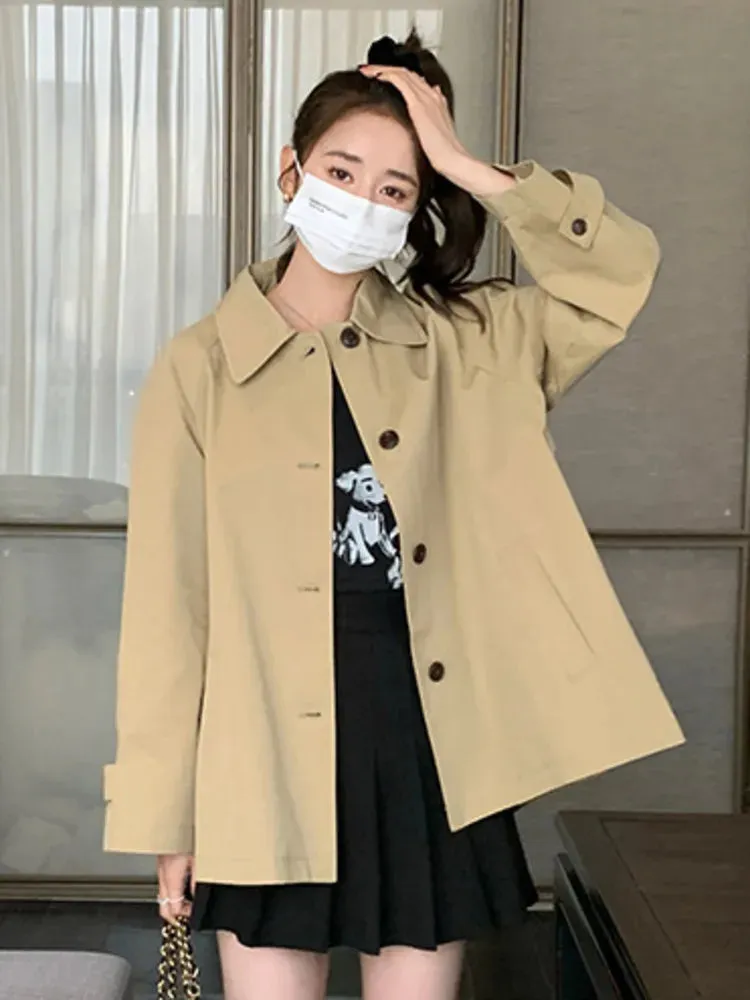 Fashionkova Korean Trench Coat For Women Lapel Single Breasted Long Sleeves Spliced Coats Casual Clothing 2023 Autumn New 2YA3592