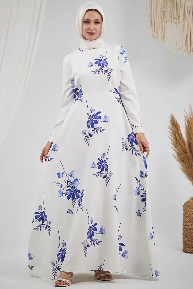 Fatimah Elegant Floral Crepe Polyester Maxi Dress with Long Sleeves