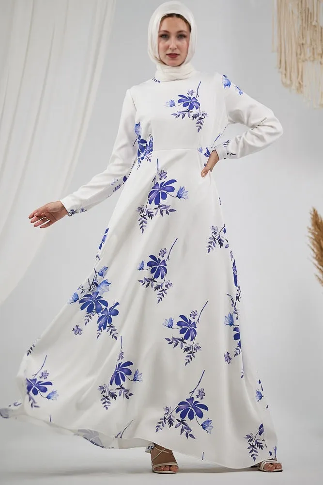 Fatimah Elegant Floral Crepe Polyester Maxi Dress with Long Sleeves