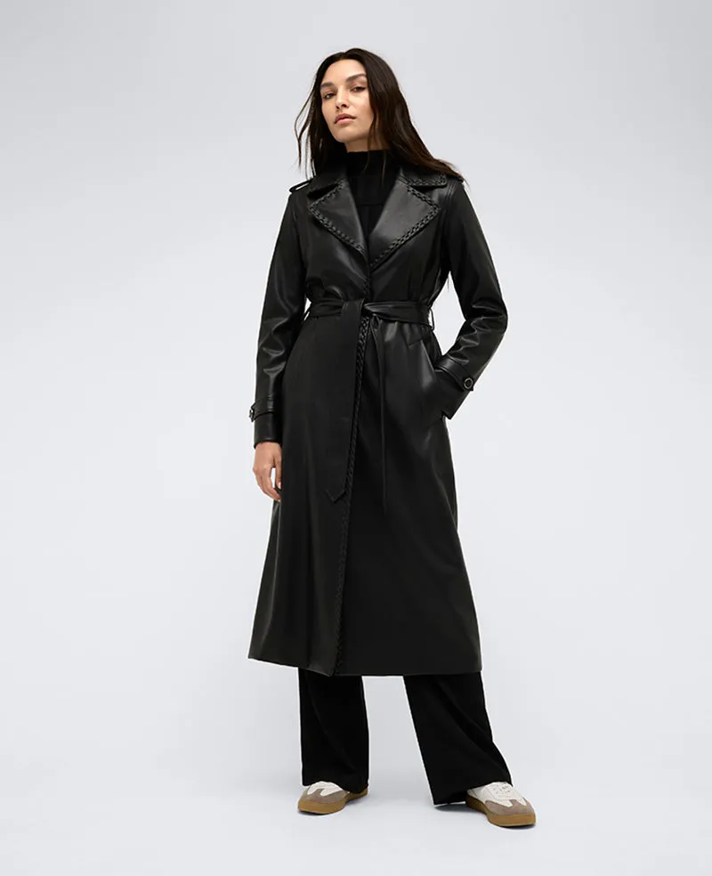 Faux Leather Belted Trench