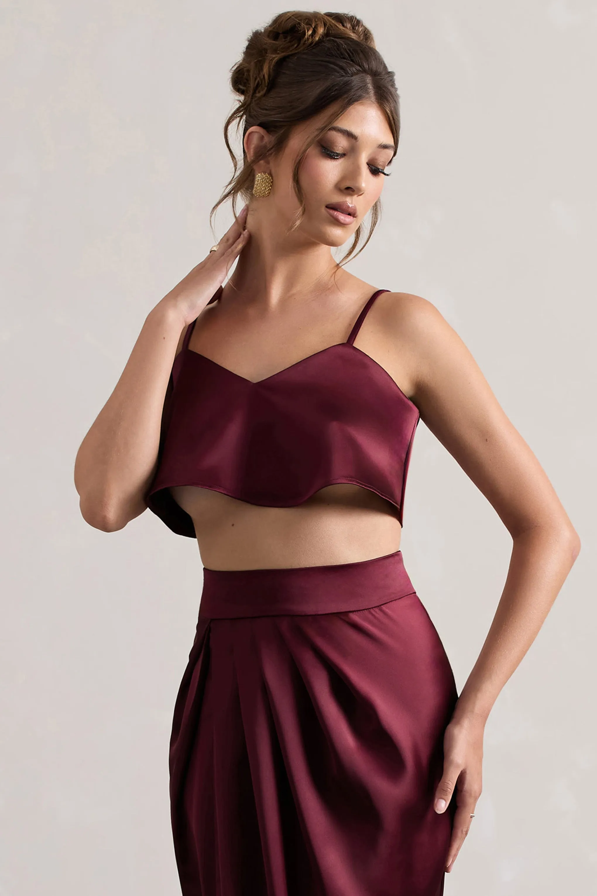 Fawn | Plum Satin Cami Crop Top