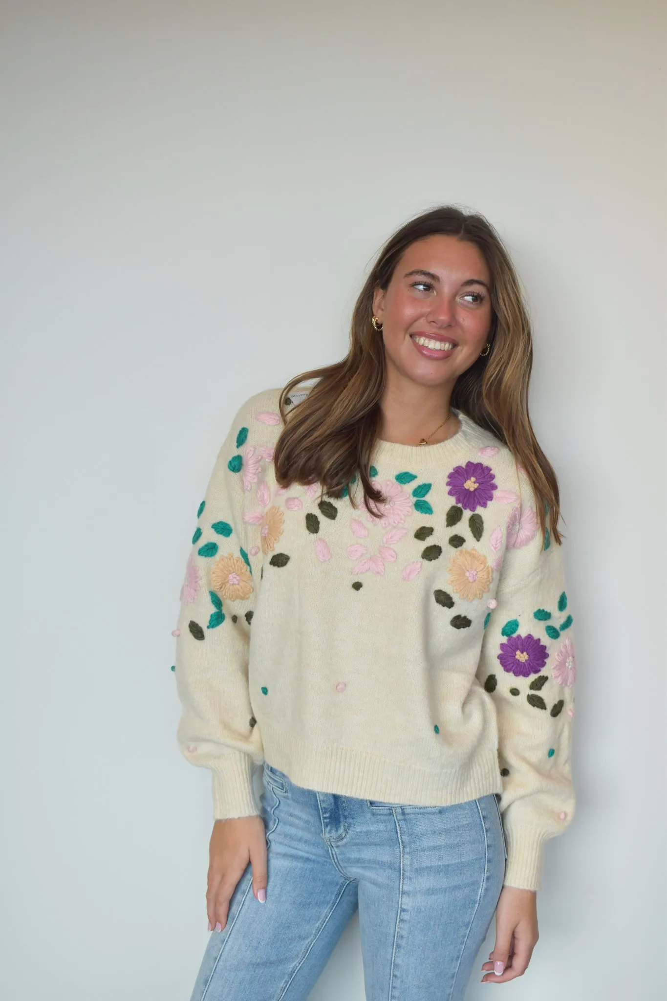 Floral Stitch Knit Sweater