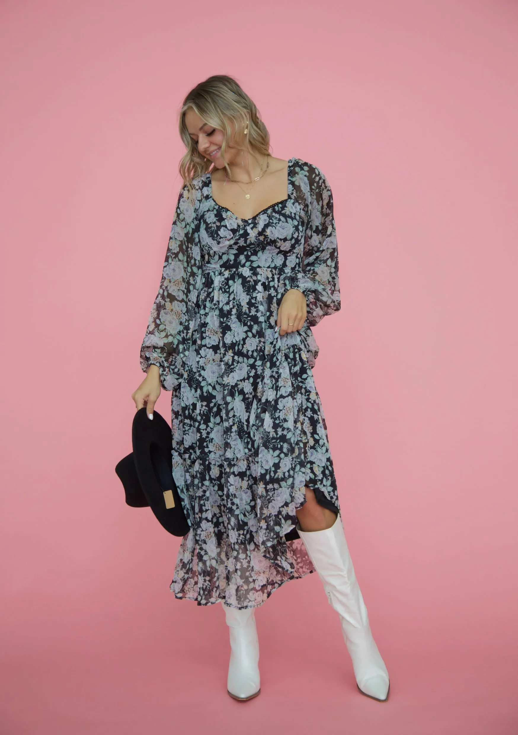 Forever Floral Dress In Black