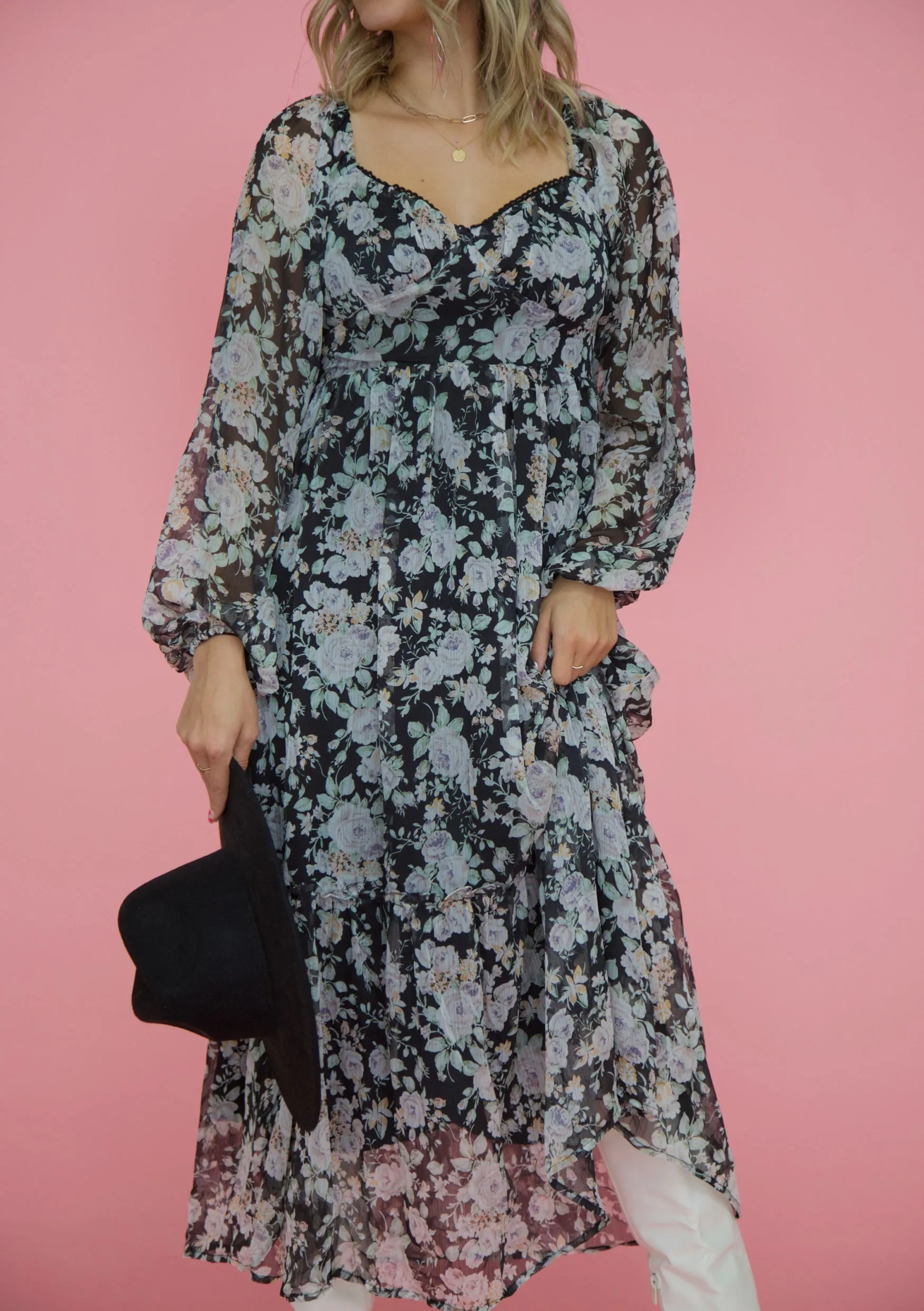 Forever Floral Dress In Black