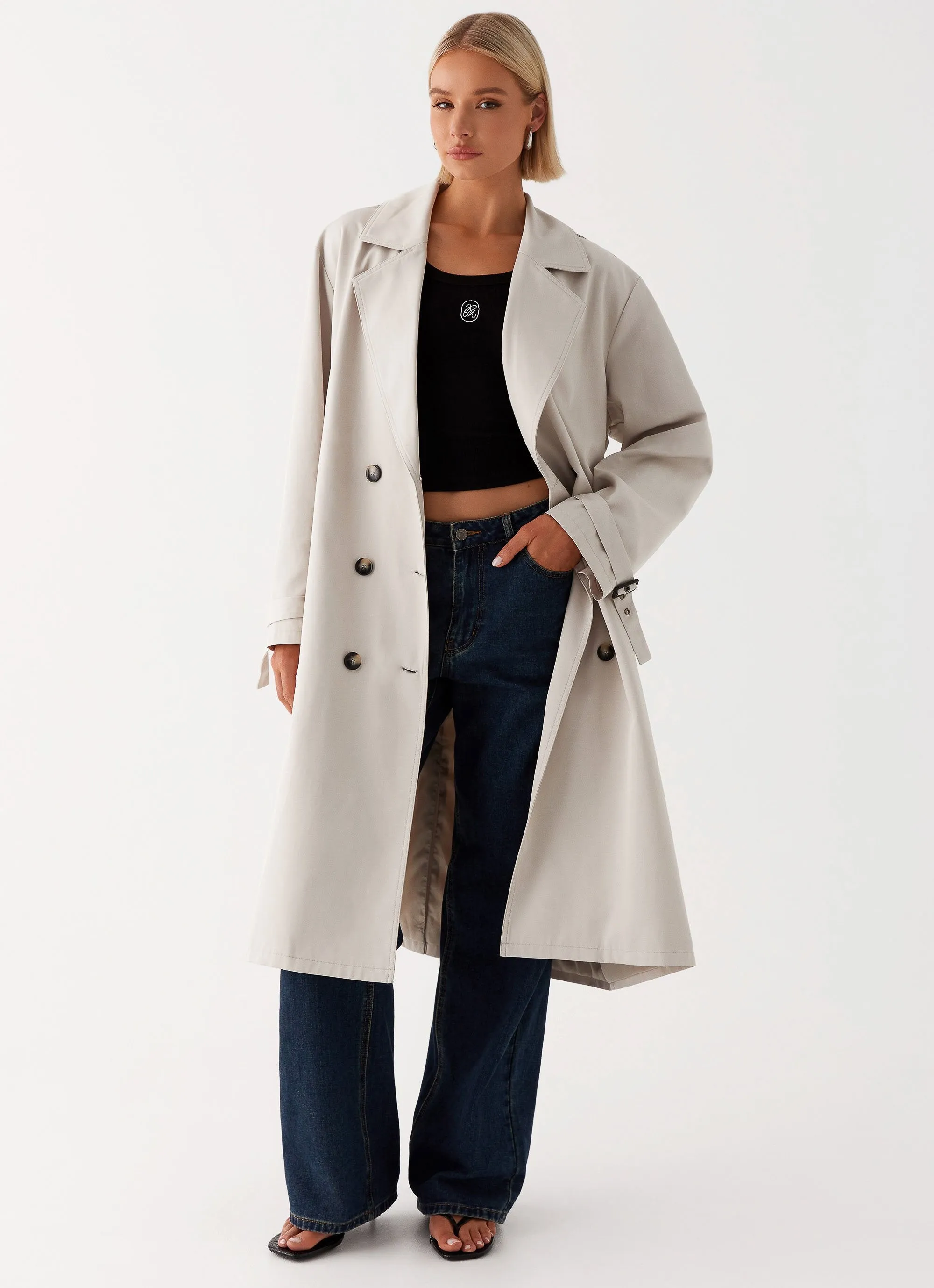 Frenchy Oversized Trench Coat - Stone