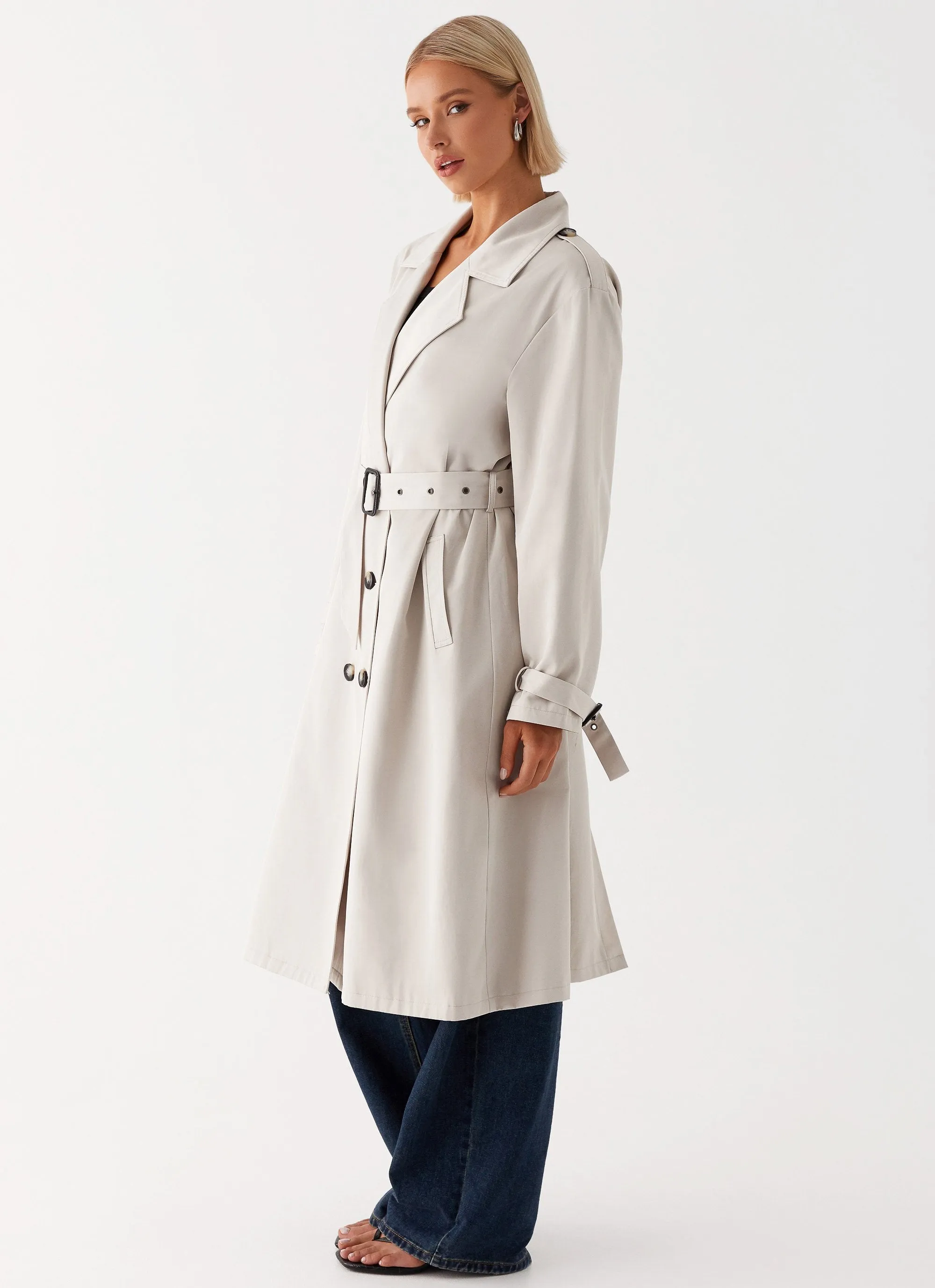 Frenchy Oversized Trench Coat - Stone