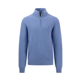 Fynch-Hatton Pure Cotton Half Zip Jumper 1413222 Crystal Blue