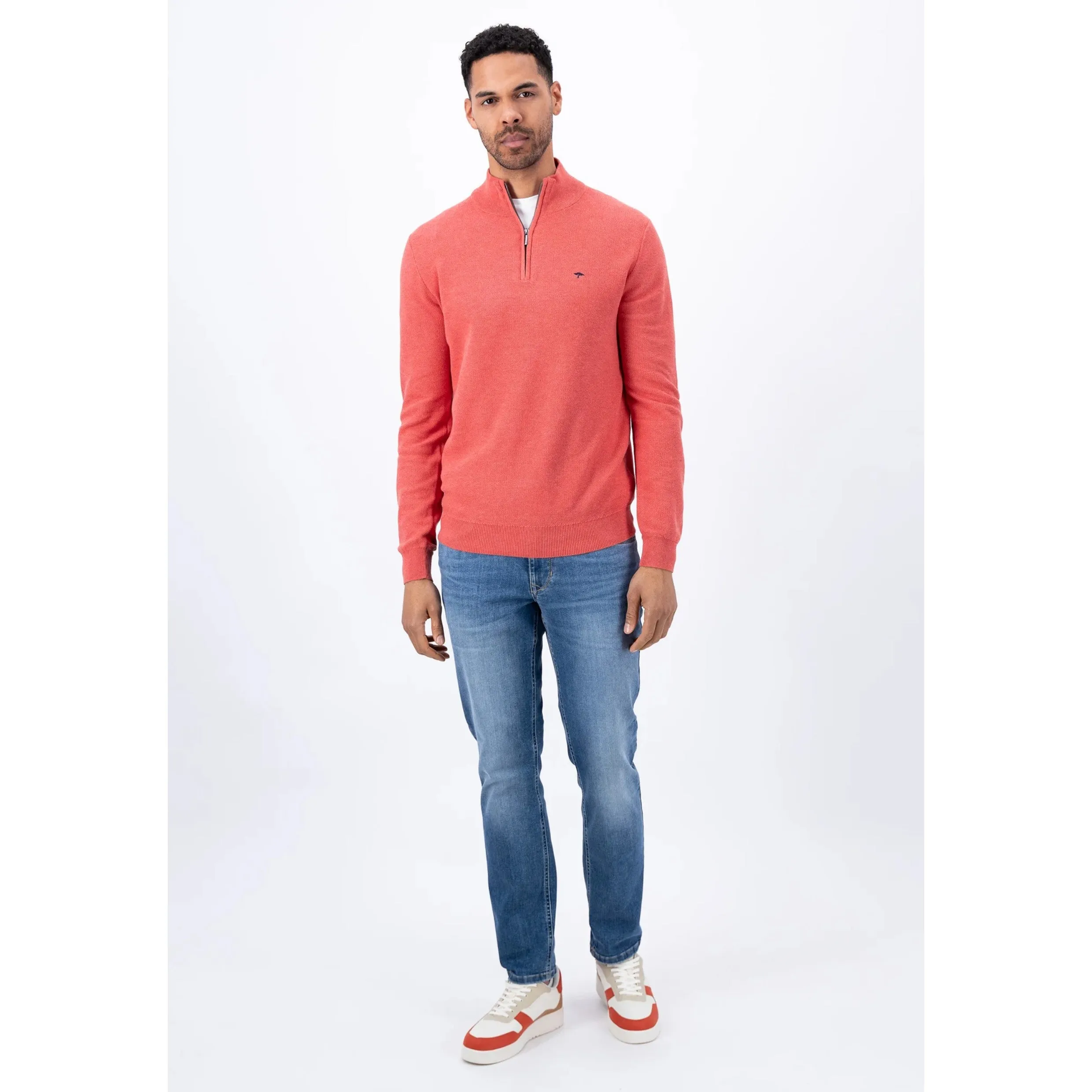 Fynch-Hatton Pure Cotton Half Zip Jumper 1413222 Orient Red