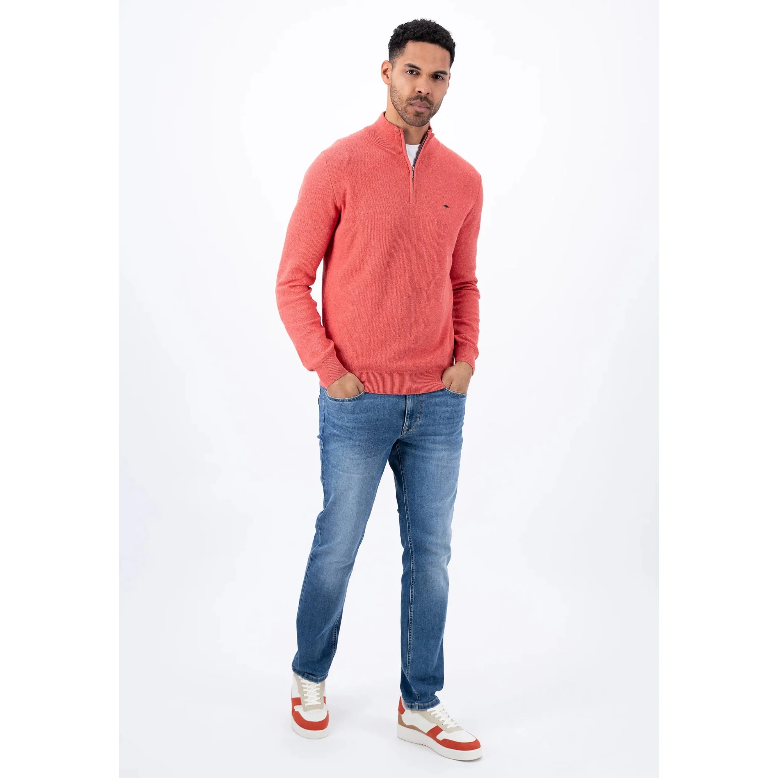 Fynch-Hatton Pure Cotton Half Zip Jumper 1413222 Orient Red