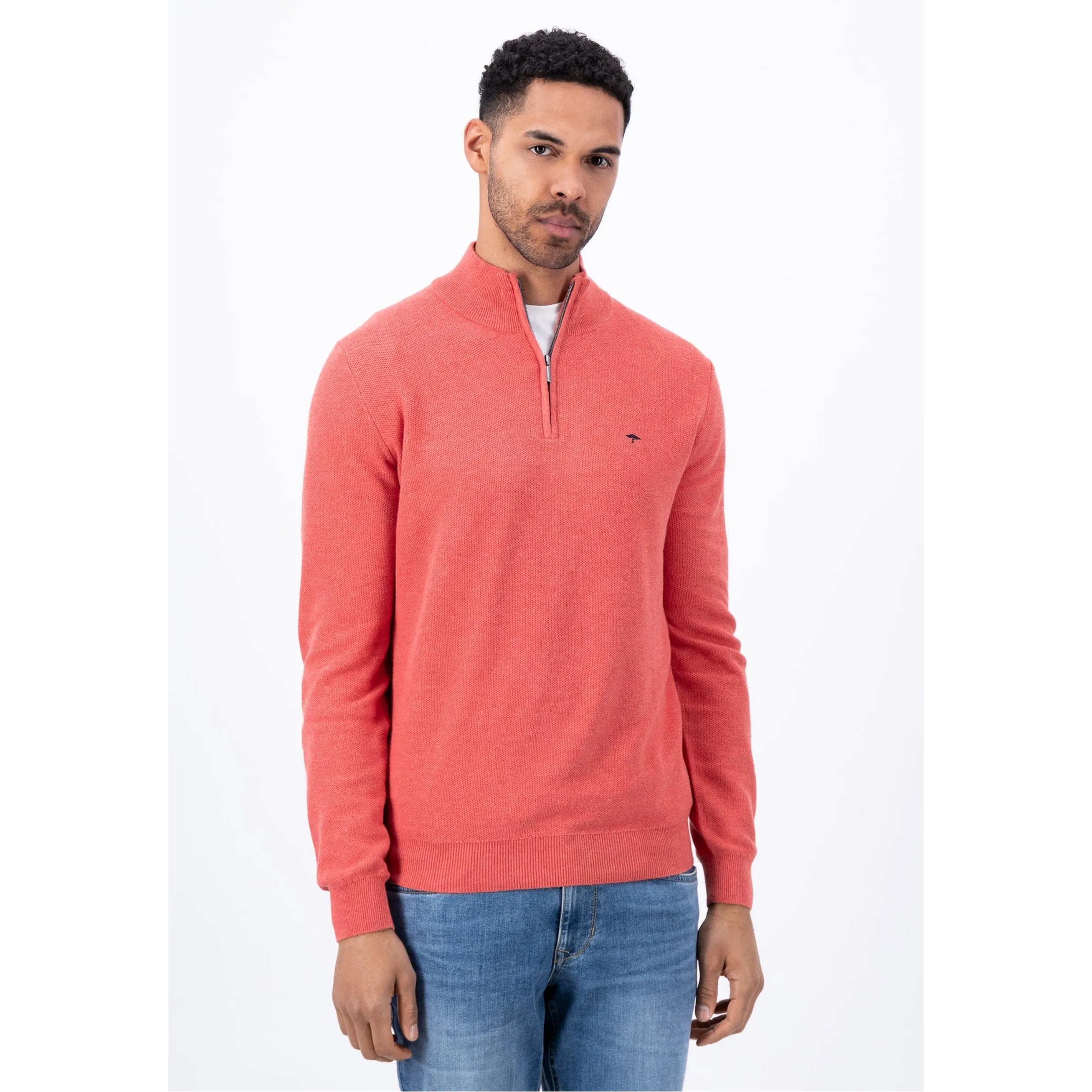 Fynch-Hatton Pure Cotton Half Zip Jumper 1413222 Orient Red