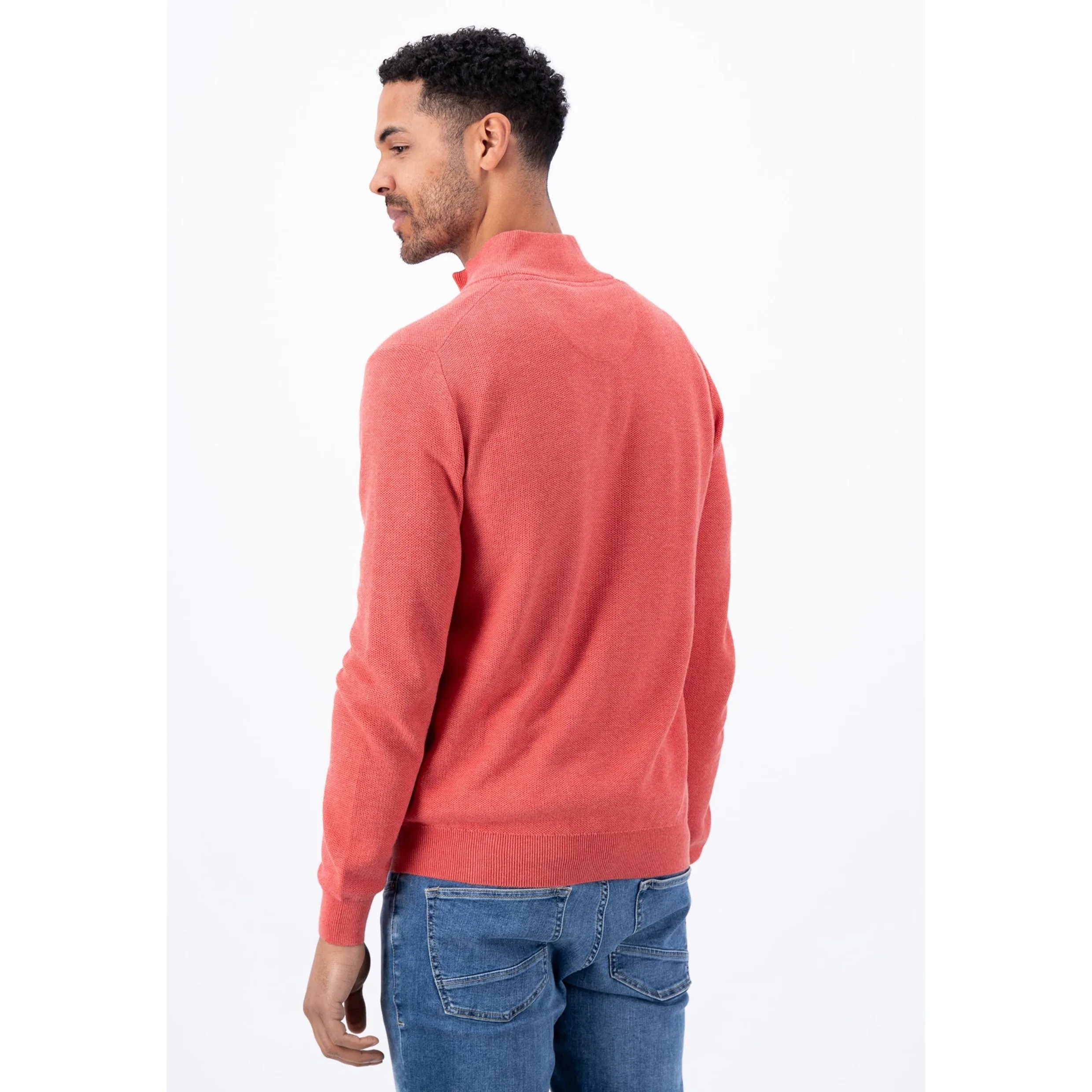 Fynch-Hatton Pure Cotton Half Zip Jumper 1413222 Orient Red