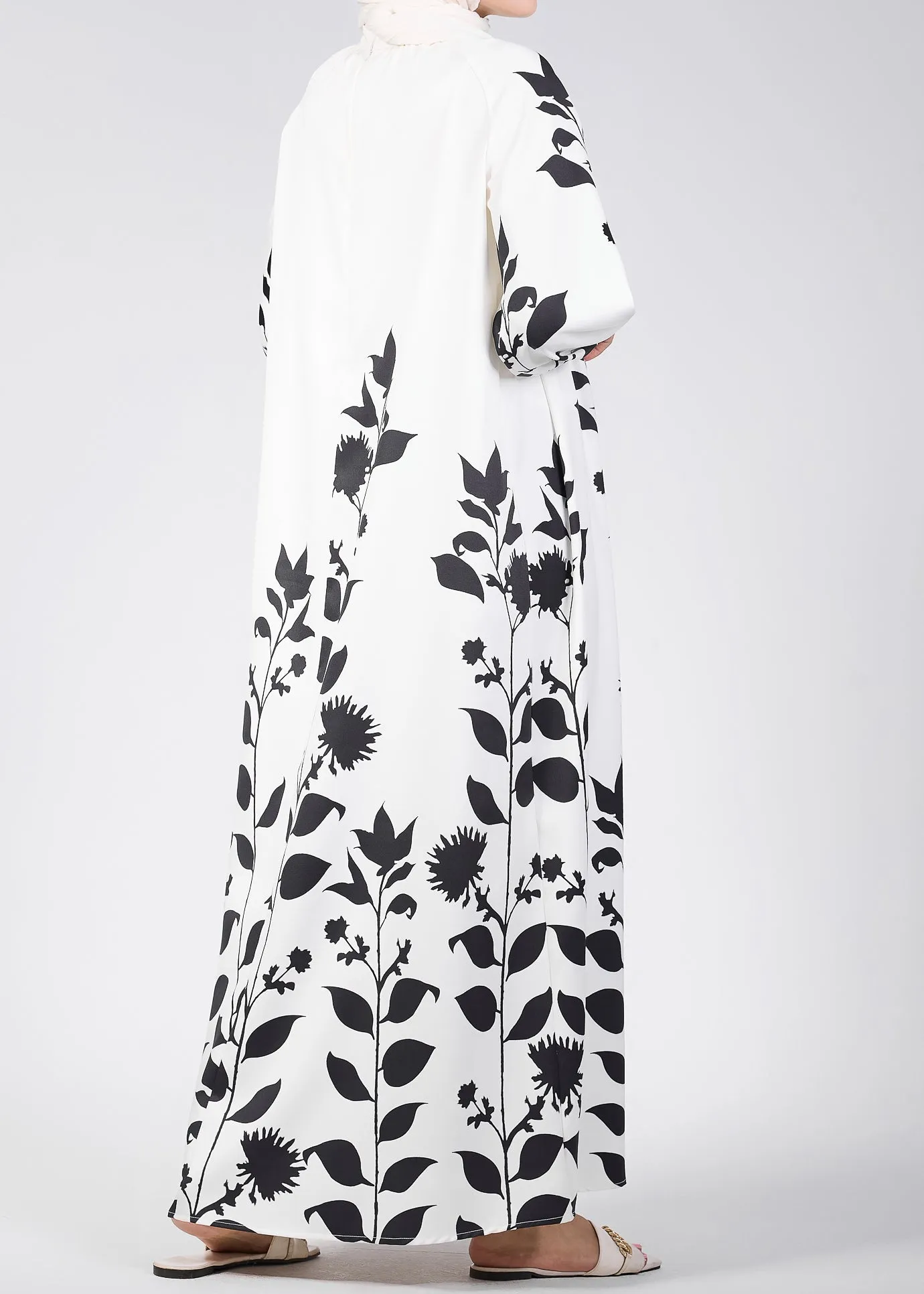 Ghina Elegant Floral Printed Maxi Dress with Raglan Sleeves