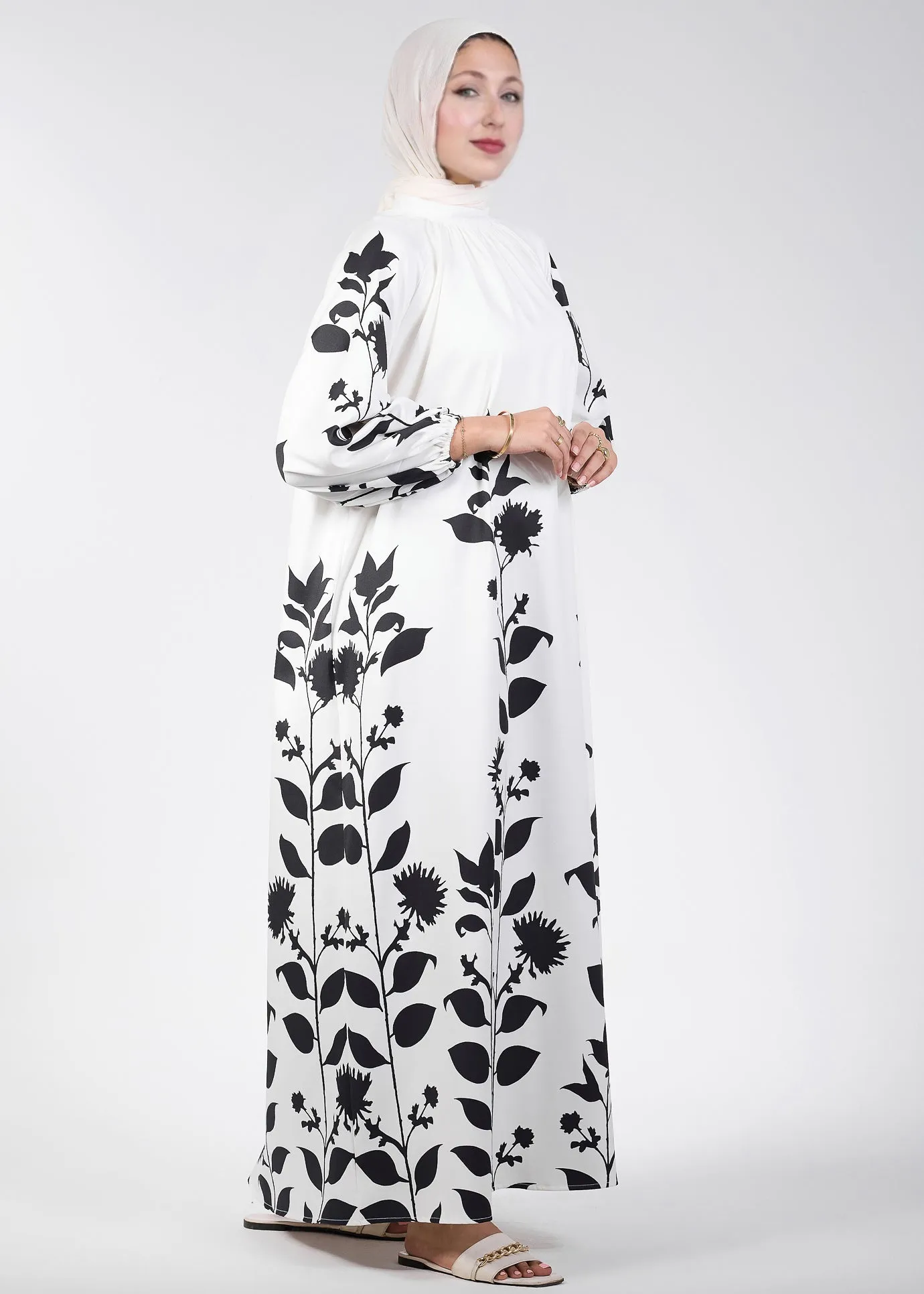 Ghina Elegant Floral Printed Maxi Dress with Raglan Sleeves