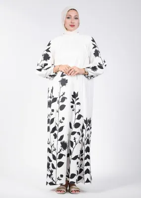 Ghina Elegant Floral Printed Maxi Dress with Raglan Sleeves