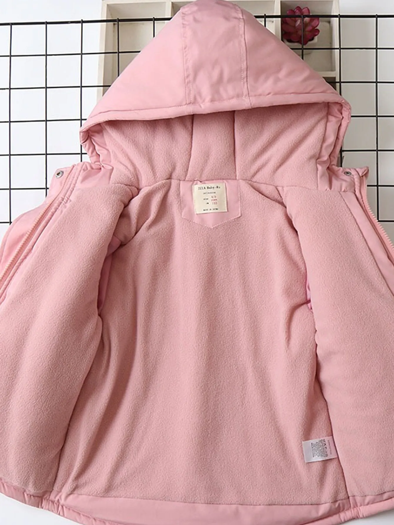 Girls pink windproof hooded cotton coat