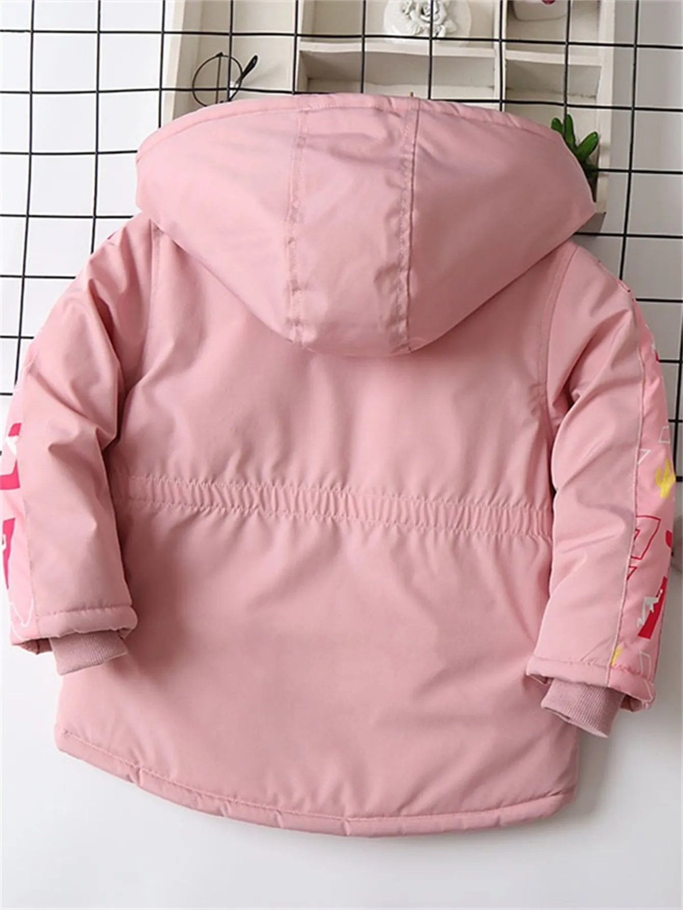 Girls pink windproof hooded cotton coat