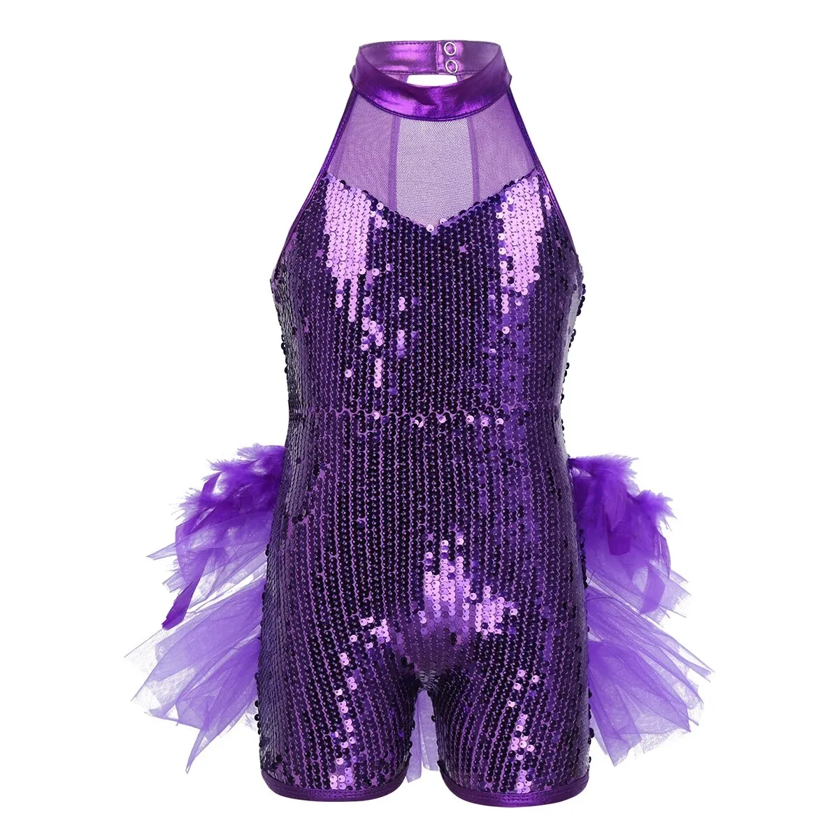 Girls Sequined Jazz Latin Ballet Dance Costume Leotard Jumpsuit