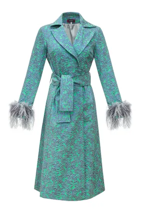 Green Jacqueline Coat №22 With Detachable Feathers Cuffs