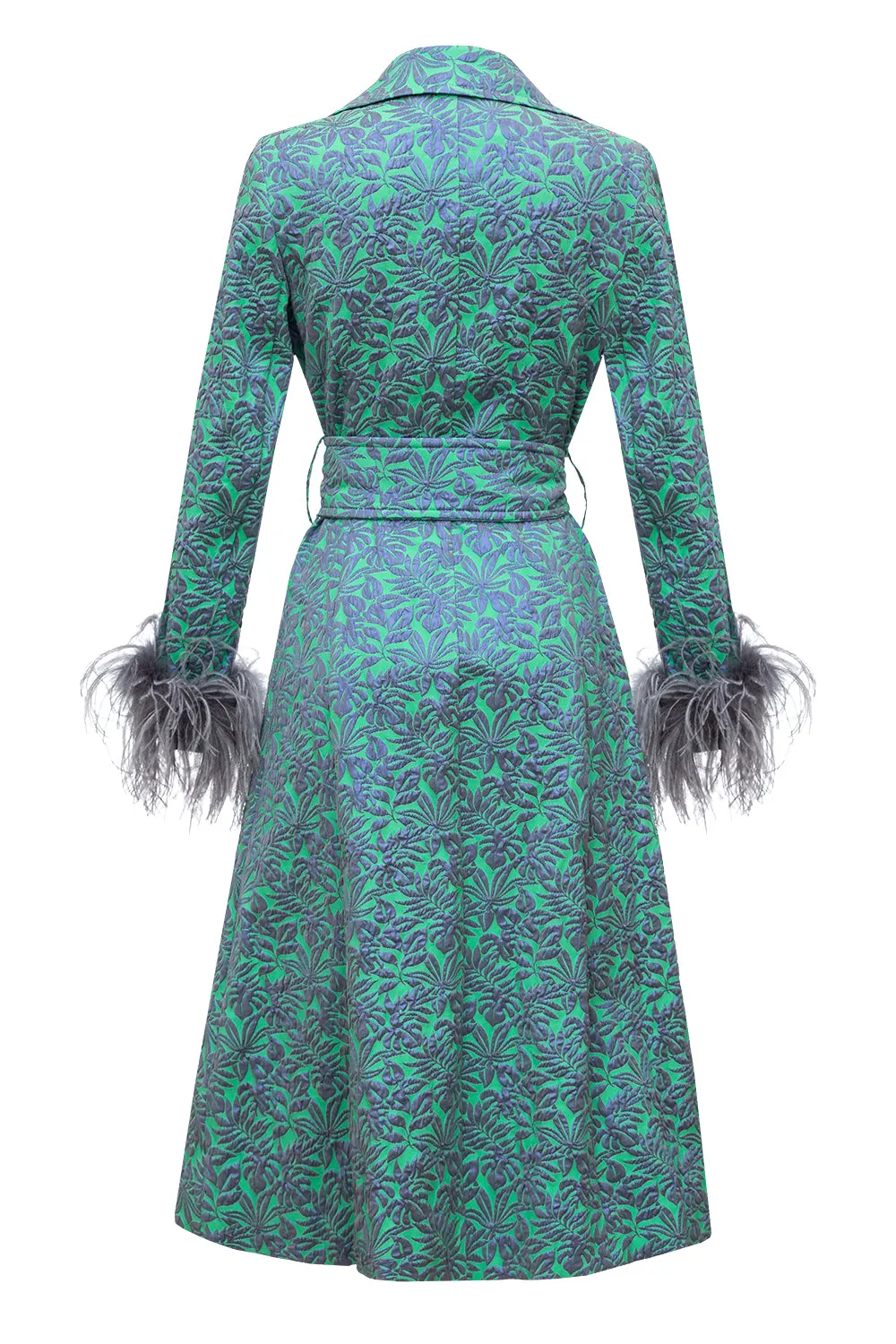 Green Jacqueline Coat №22 With Detachable Feathers Cuffs