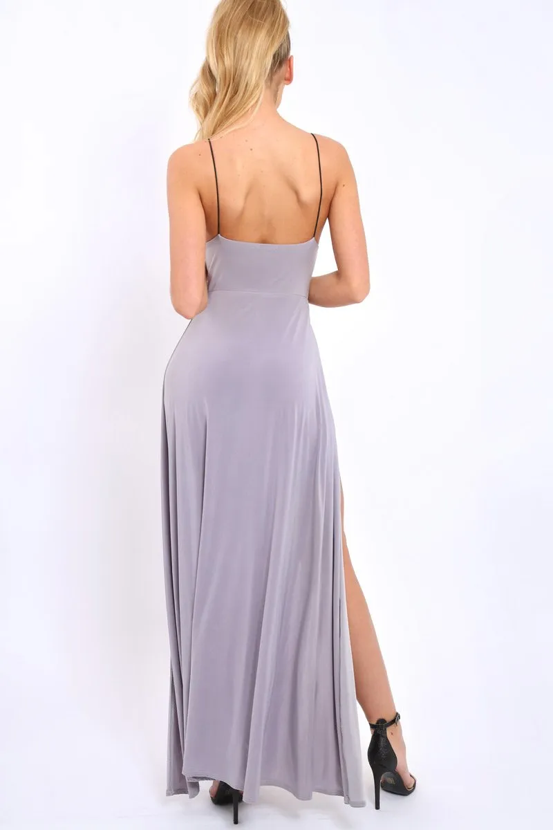 Grey Front Split Leg Maxi Dress - Effy