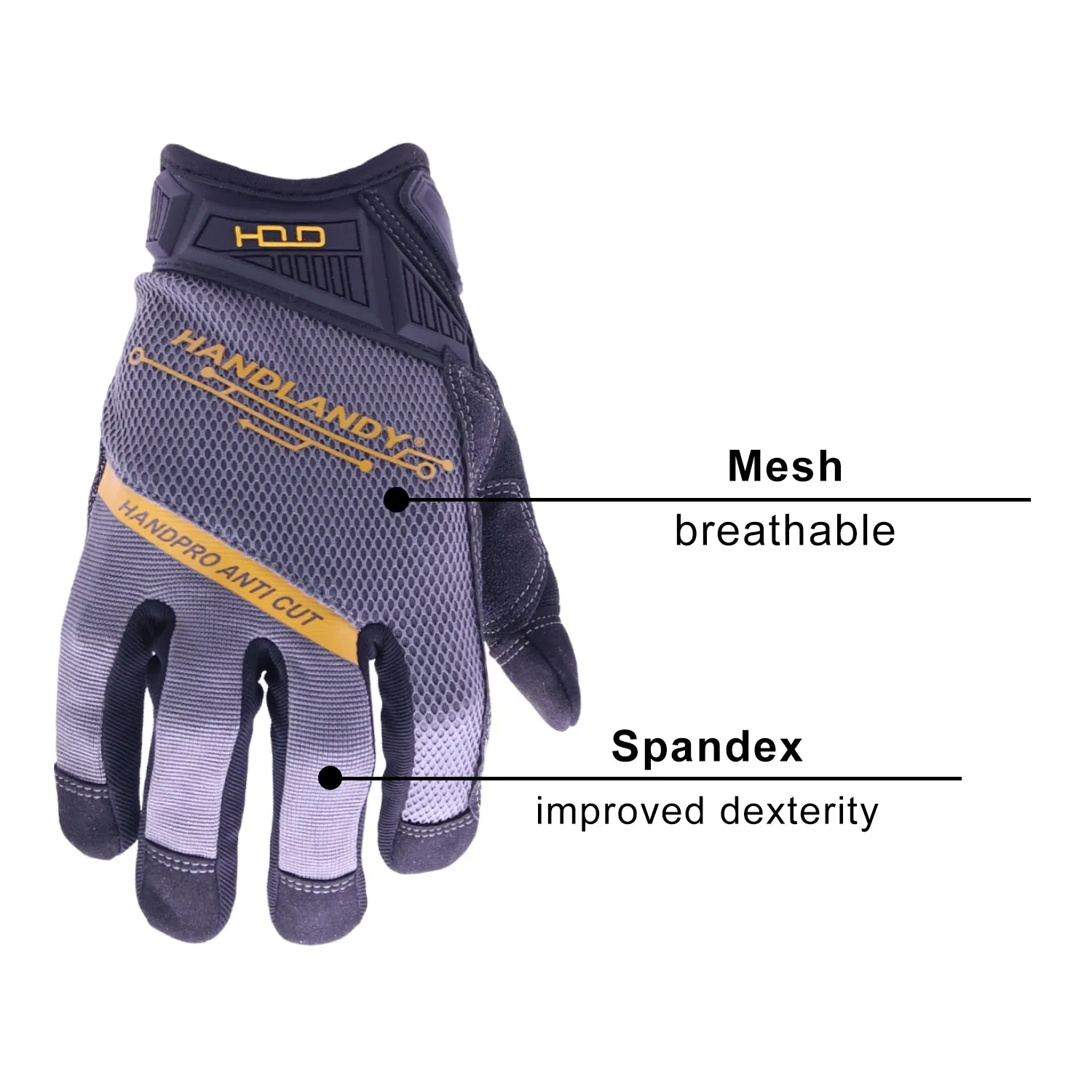 Handlandy Mens Work Gloves Bulk, Cut Resistant Level 5 Mechanics Gloves,Tear & Abrasion Resistant Gloves 6077 (12 Pairs)