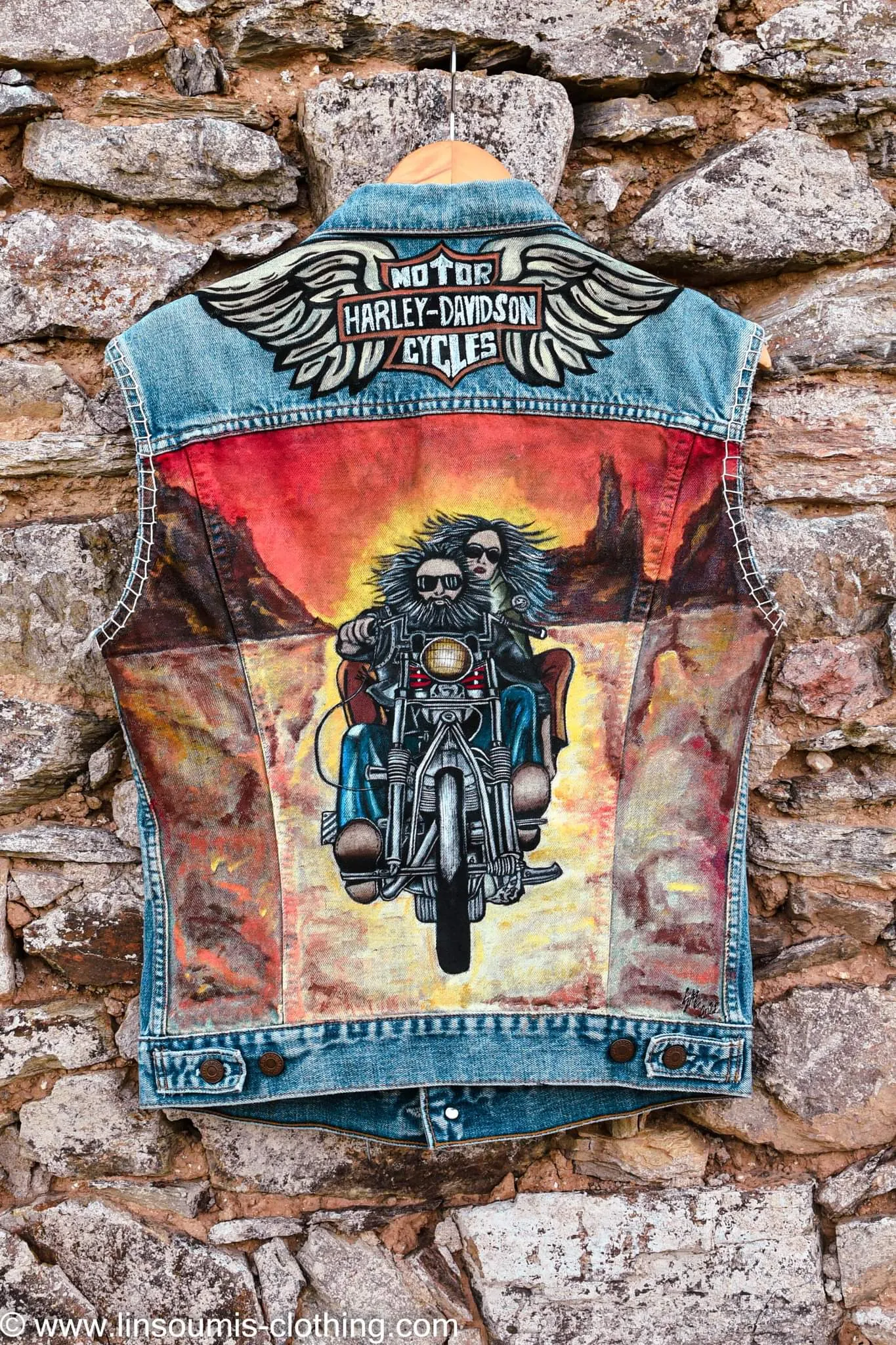 Handpainted Levi's Jacket/ Veste levis vintage peinte main biker family