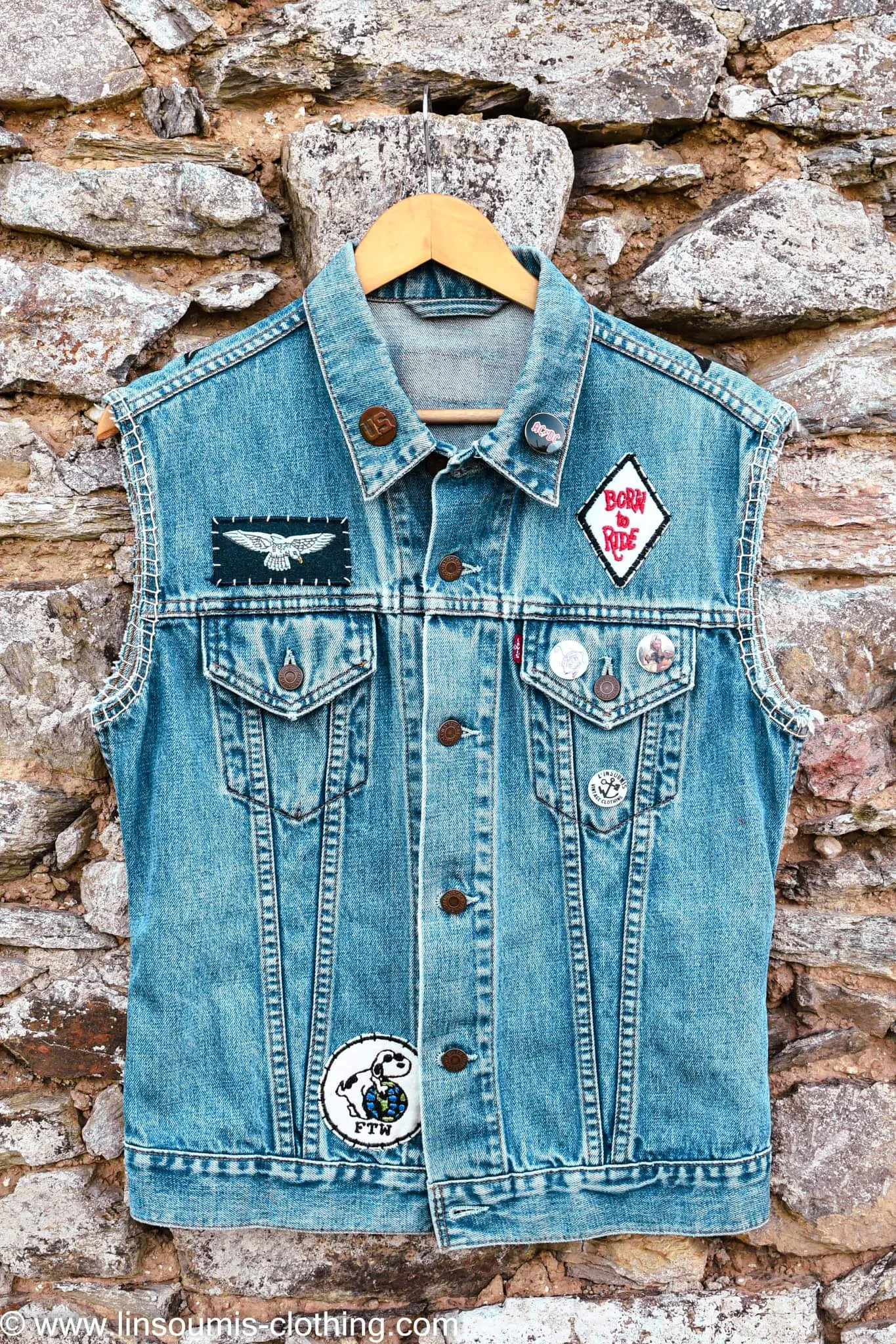 Handpainted Levi's Jacket/ Veste levis vintage peinte main biker family