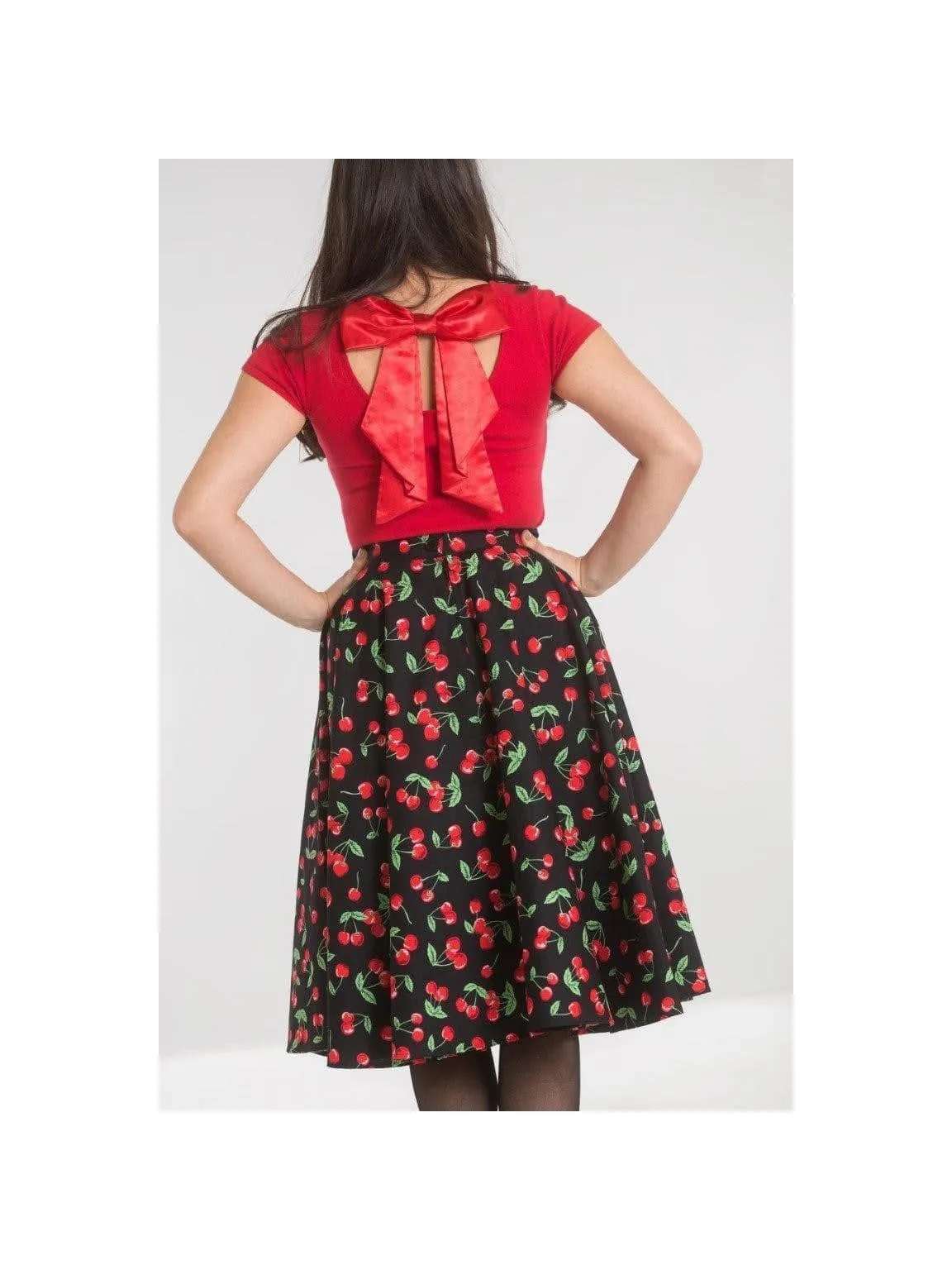 Hell Bunny Sweetie Cherry Print Skirt Black