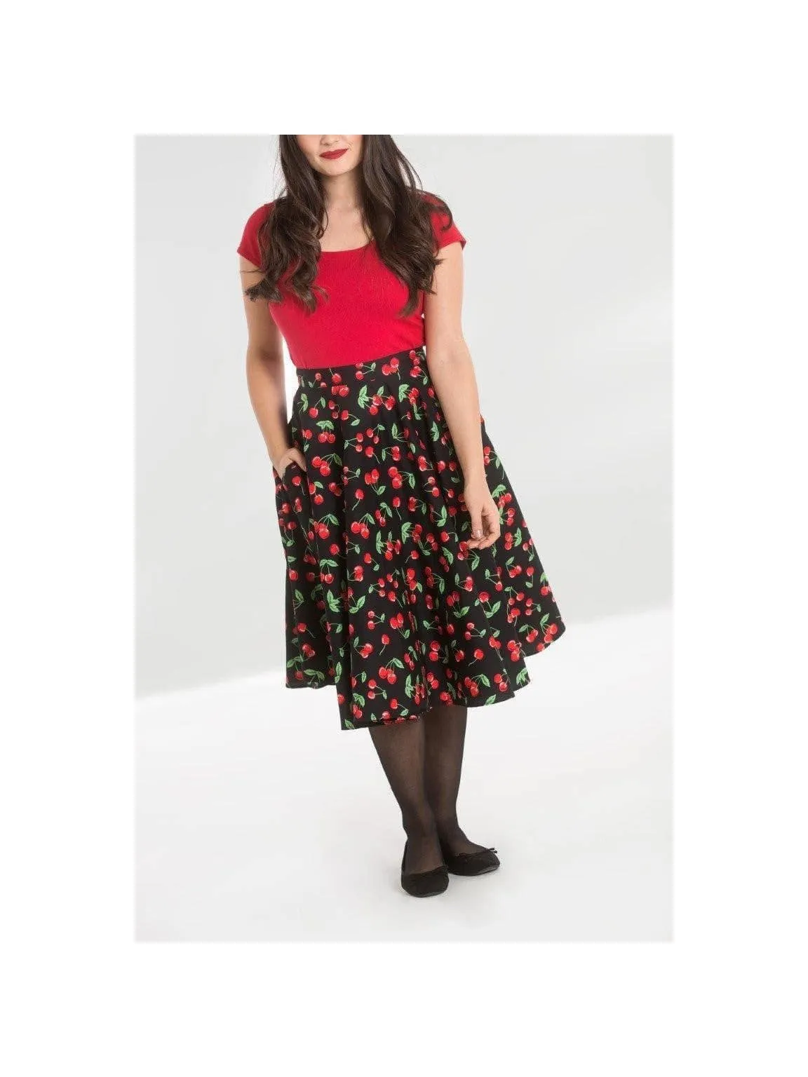 Hell Bunny Sweetie Cherry Print Skirt Black